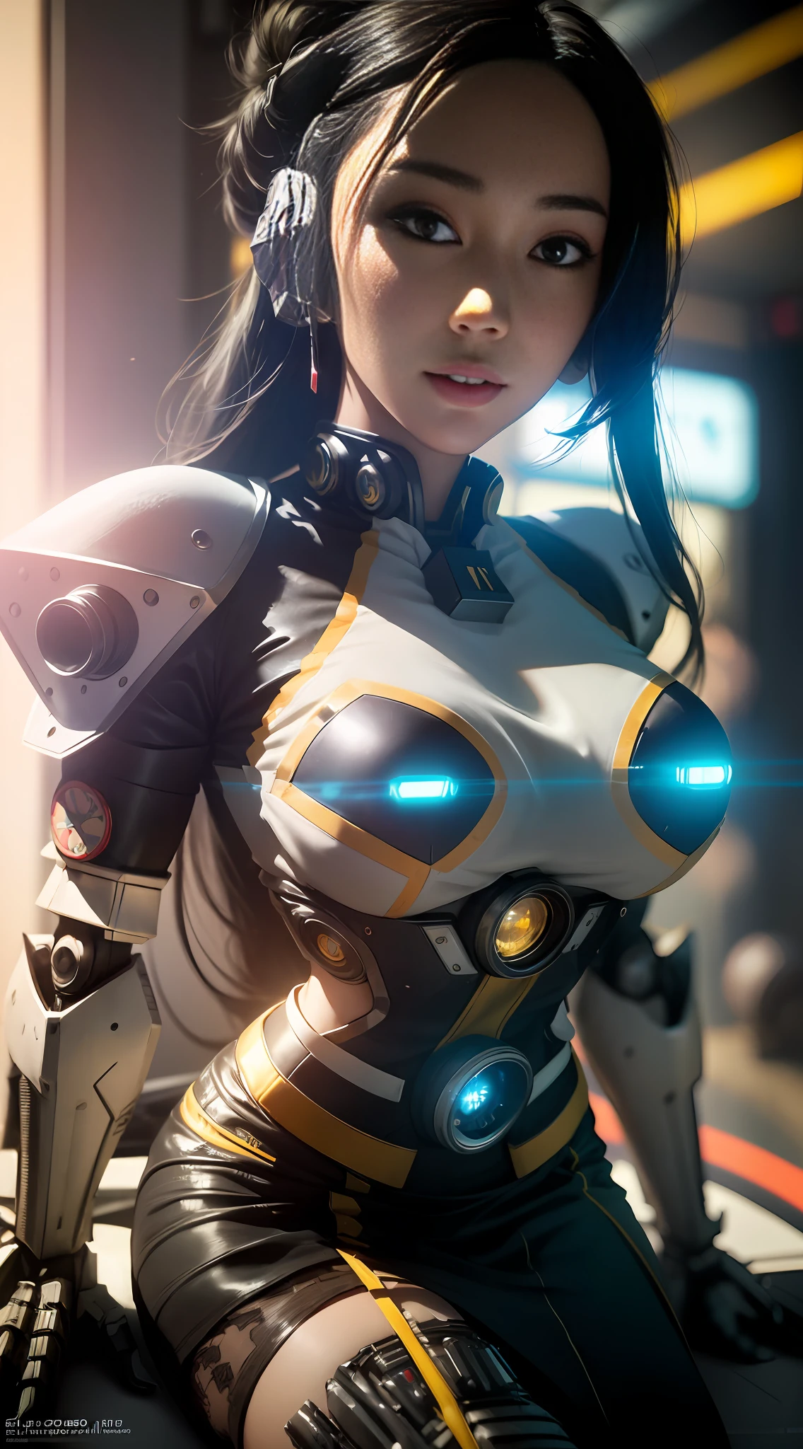 ((Best quality)), ((masterpiece)), (highly detailed:1.9), 3D, beautiful, (cyberpunk:1.4), in space, nebulous, (holding_crypto:1.3), laser, (1Female Mecha:1.7), naked sexy body, facing audience, bright eyes, sexy whole body, (pose, descending, dynamic, motion blur around: 1.0), (huge wings of wicks: 1.6), looking up, glowing_eyes, mecha, panorama, background is earth, nebula, space, particles, Reality, HDR (High Dynamic Range), Ray Tracing, NVIDIA RTX, Super Resolution, Unreal 5, Subsurface Scattering, PBR Textures, Post-Processing, Anisotropic Filtering, Depth of Field, Maximum Clarity and Clarity, Multilayer Textures, Albedo and Specular Maps, Surface Shading, Accurate Simulation of Light-Material Interaction, Perfect Proportions, Octane Render, Two-Seven Lighting, Large Aperture, Low ISO, white balance, rule of thirds, 8K RAW, efficient sub-pixel, sub-pixel volume product, (best quality), (Japanese: 0.5), (Korean: 0.8), (Liu Yi Fei: 1.5) long hair, (big chest: 1.2), (underboob: 1.5), (rainbow transparent lace mini skirt: 1.9)