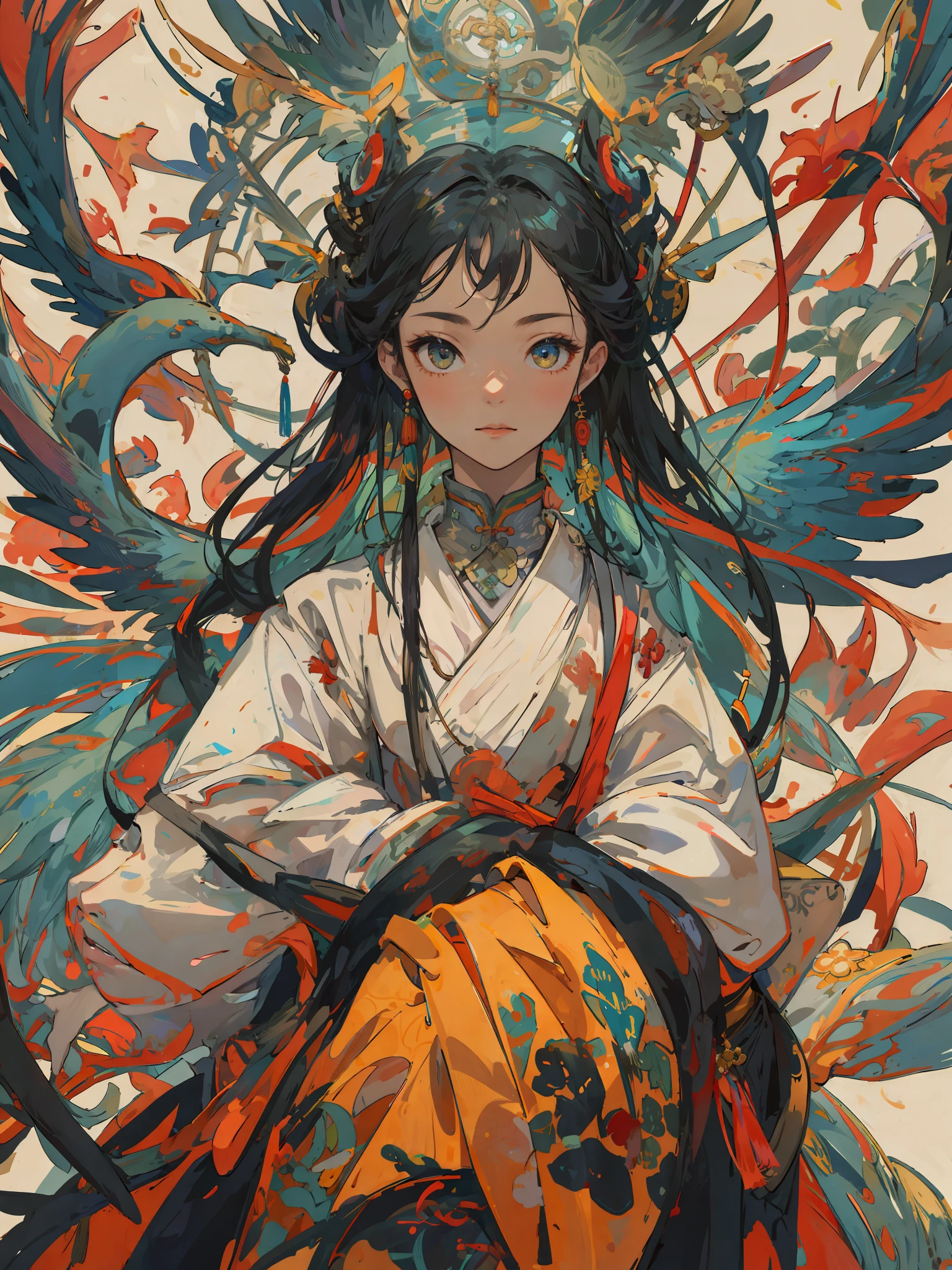 A girl, ancient Chinese costume, whole body, sunshine, clear face, clean white background, masterpiece, super detail, epic composition, ultra HD, high quality, extremely detailed, official art, uniform 8k wallpaper, super detail, 32k