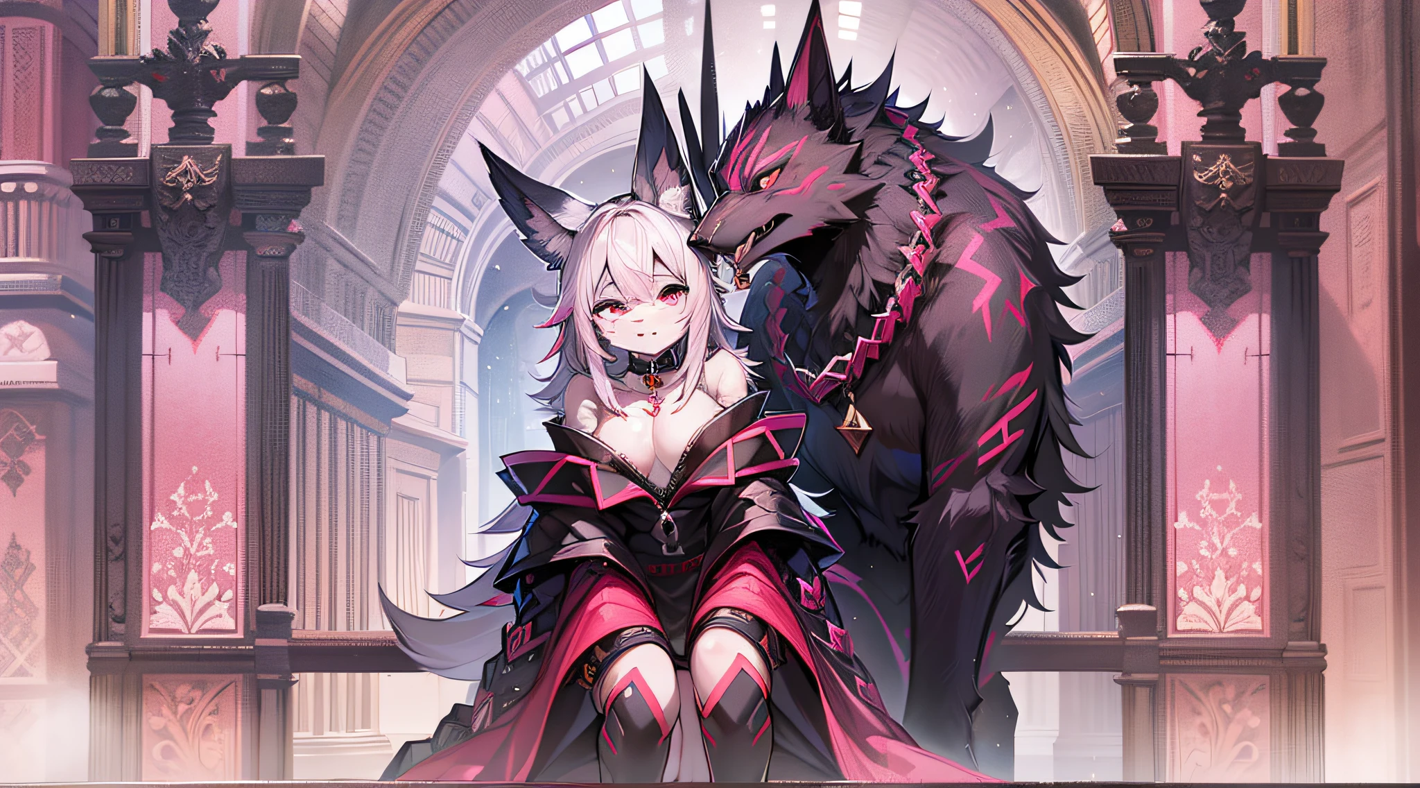 (furry AND cute:0.8), wielding Excalibur, black and pink fur, licking face