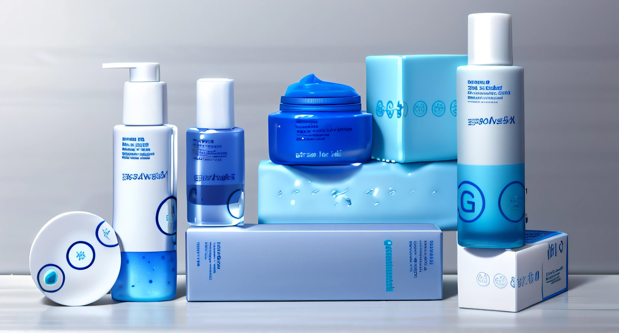 a close up of a box of skin care products on a blue surface, photoshoot for skincare brand, skincare, products shot, dramatic product shot, product shoot, product photography, smooth in _ the background, professional product shot, high quality product photography, smooth blue skin, goop, product shot, dramatic product photography, official product photo, productphoto