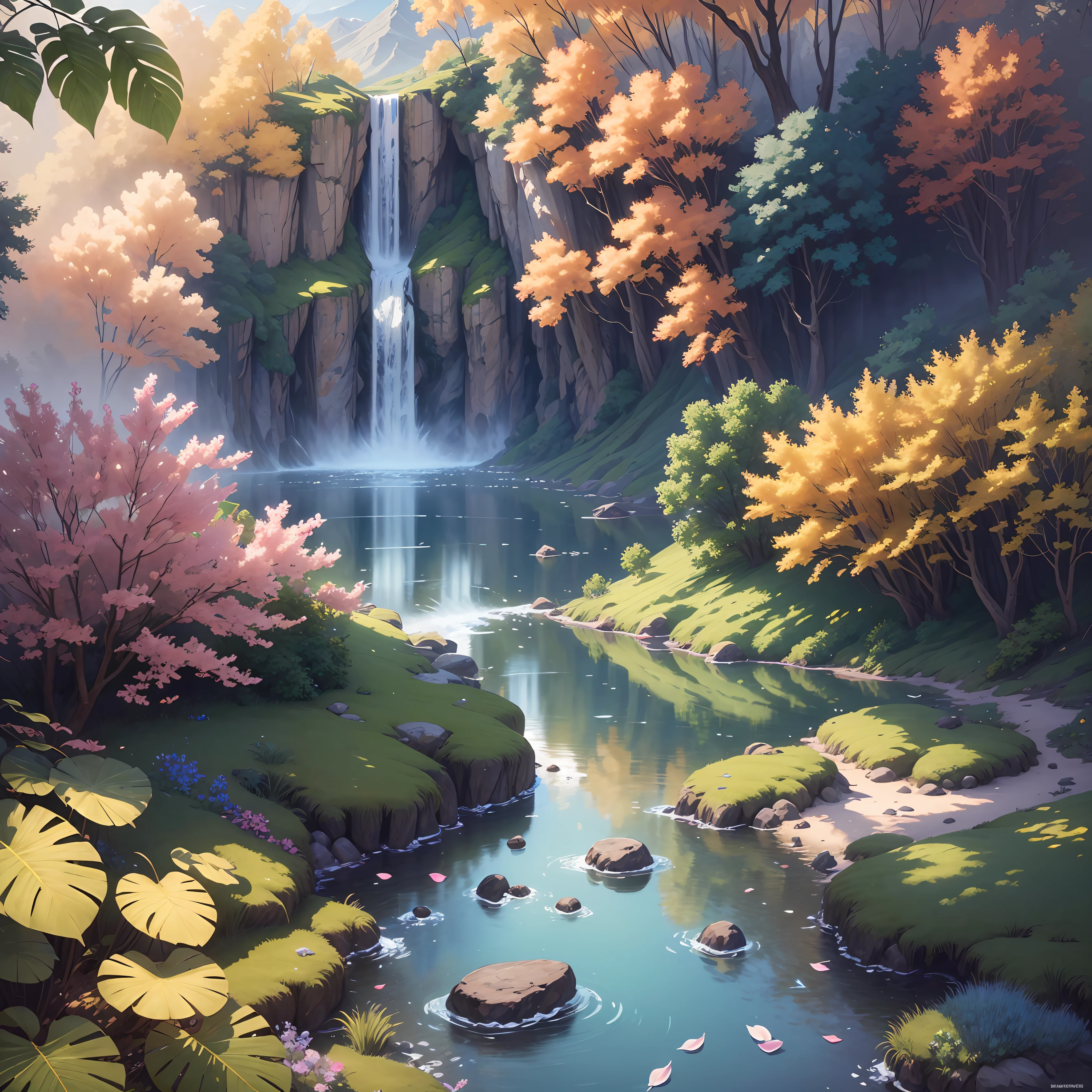 Masterpiece, best quality, (very detailed CG unity 8k wallpaper) (best quality), (best illustration), (best shadows) Nature&#39, blue sea,delicate leaves petals of various colors falling in the air light Tracking, super detailed --auto --v6 --s2