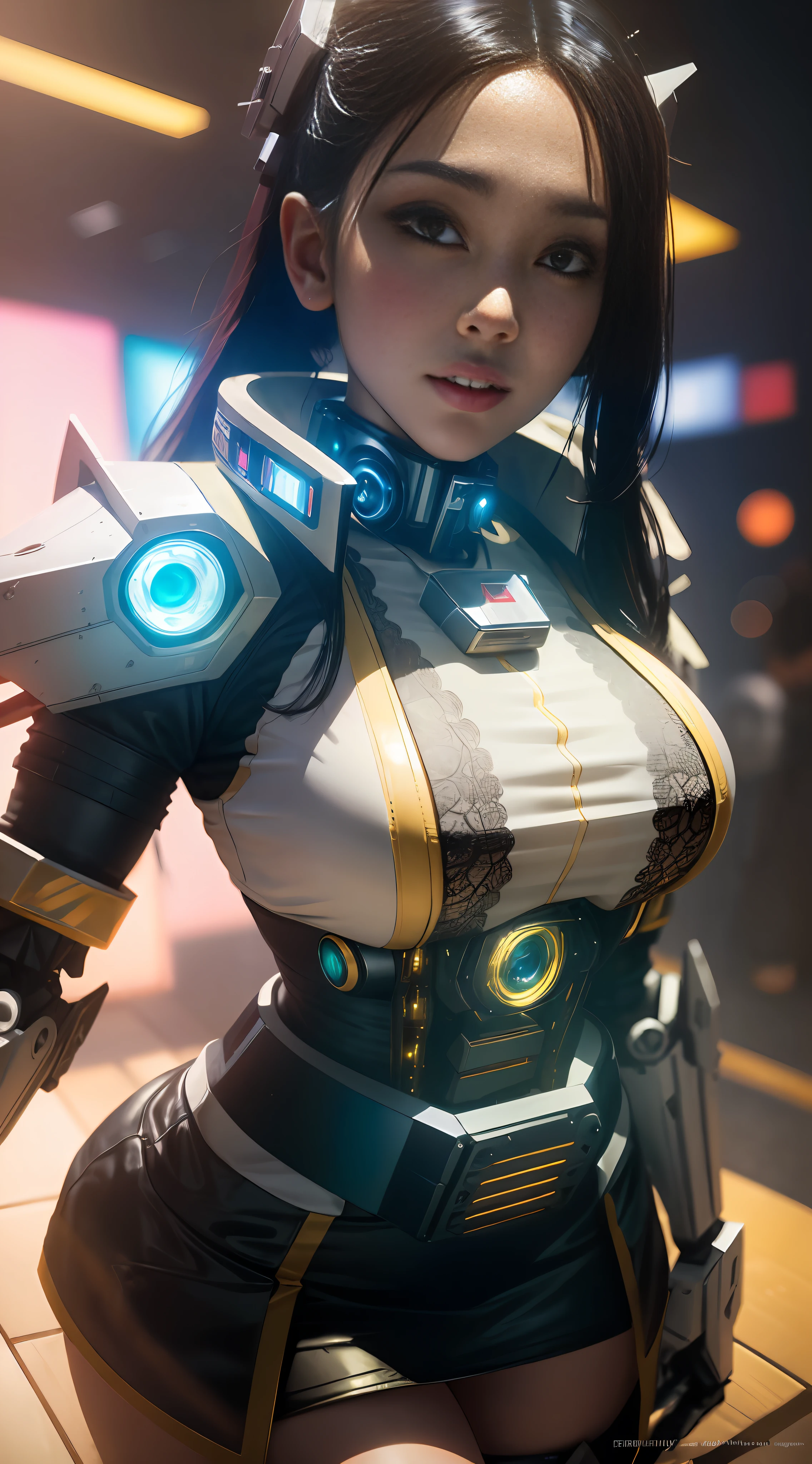((Best quality)), ((masterpiece)), (highly detailed:1.9), 3D, beautiful, (cyberpunk:1.4), in space, nebulous, (holding_crypto:1.3), laser, (1Female Mecha:1.7), naked sexy body, facing audience, bright eyes, sexy whole body, (pose, descending, dynamic, motion blur around: 1.0), (huge wings of wicks: 1.6), looking up, glowing_eyes, mecha, panorama, background is earth, nebula, space, particles, Reality, HDR (High Dynamic Range), Ray Tracing, NVIDIA RTX, Super Resolution, Unreal 5, Subsurface Scattering, PBR Textures, Post-Processing, Anisotropic Filtering, Depth of Field, Maximum Clarity and Clarity, Multilayer Textures, Albedo and Specular Maps, Surface Shading, Accurate Simulation of Light-Material Interaction, Perfect Proportions, Octane Render, Two-Seven Lighting, Large Aperture, Low ISO, white balance, rule of thirds, 8K RAW, efficient sub-pixel, sub-pixel volume product, (best quality), (Japanese: 0.5), (Korean: 0.8), (Liu Yi Fei: 1.5) long hair, (big chest: 1.2), (underboob: 1.5), (rainbow transparent lace mini skirt: 1.9)