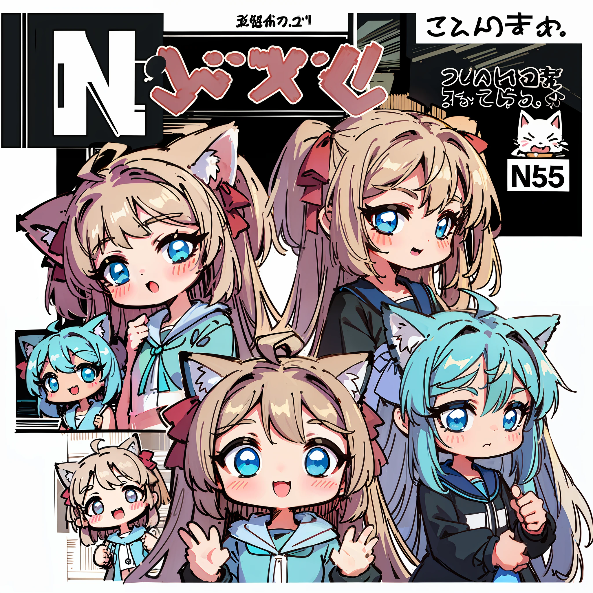 Anthropomorphic, a cute little fox, various expressions, happy, sad, angry, expectant laughter, disappointed 1, cute eyes, white background, illustration-nii 5-style cute, emoji as illustration set, with boold manga line style, dynamic pose dark white, f/64 group, related characters, Old Meme Kernel
