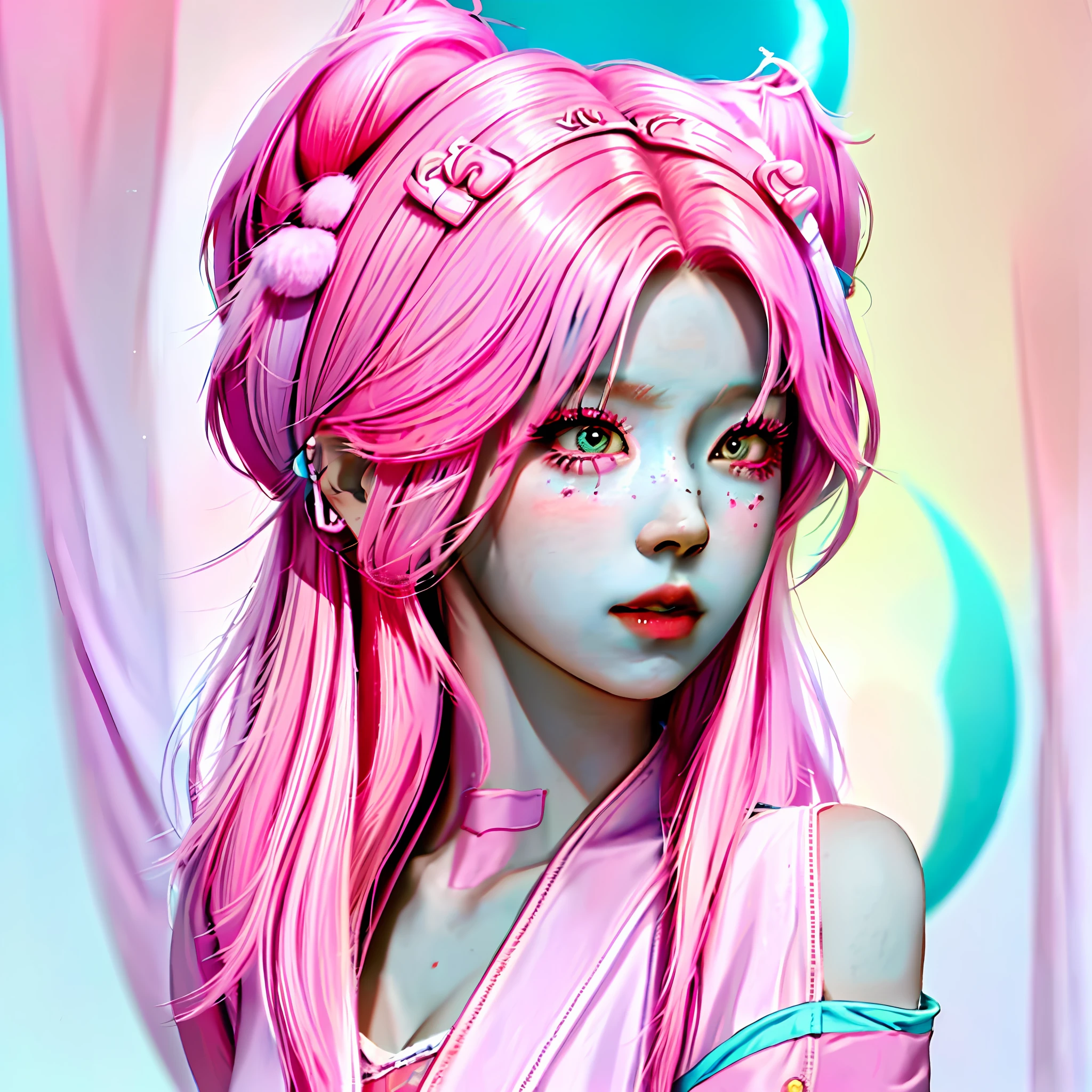 there is a woman with pink hair and a cat ears, a character portrait inspired by Lan Ying, tumblr, fantasy art, anime girl cosplay, portrait knights of zodiac girl, anime cosplay, anime inspired, pink twintail hair and cyan eyes, ig model | artgerm, 8k artgerm bokeh, professional cosplay, with pink hair