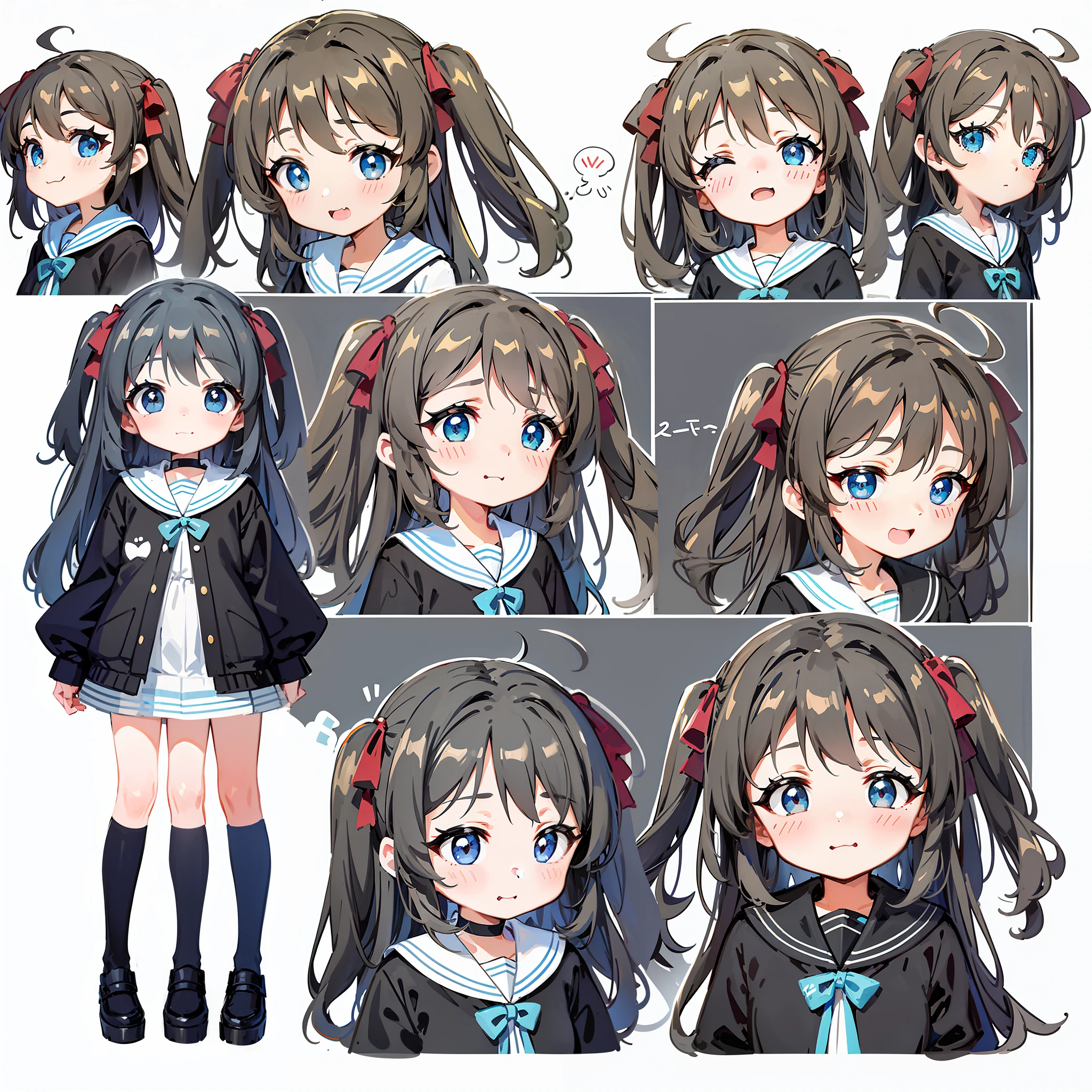 Always cute black kitten, various expressions, happy, sad, angry, expectant laughter, disappointed 1, cute eyes, white background, illustration-nii 5-style cute, emoji as illustration set, with boold manga line style, dynamic pose dark white, f/64 group, related characters, Old Meme Kernel