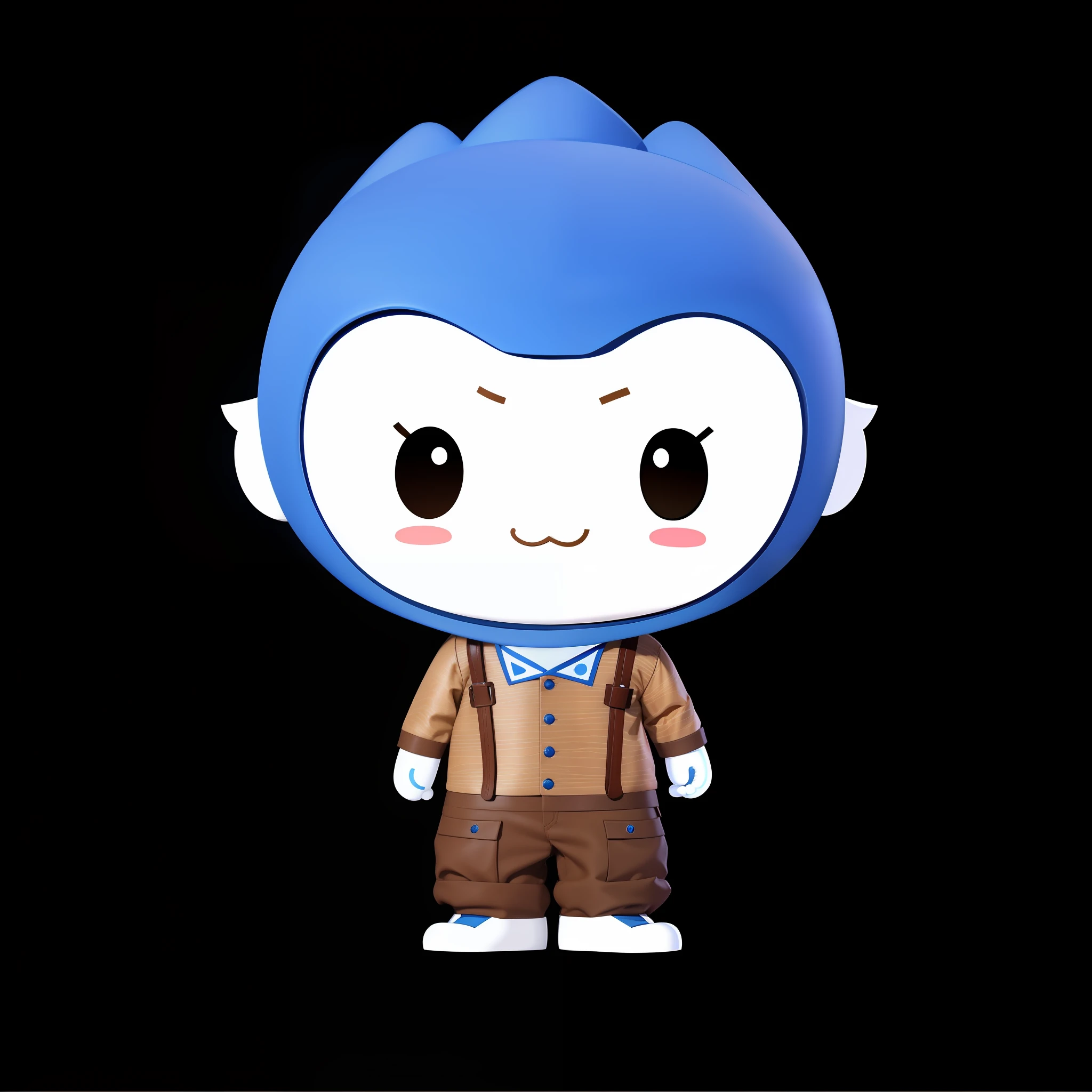 Cartoon character of boy in blue hat and brown pants, full body mascot, Japanese mascot, mascot illustration, blue uniform, cute character, anime character, official character illustration, animated character, , mind character, full character, blue elf, fantasy character, character in hat, humanoid character, anime style character, white background