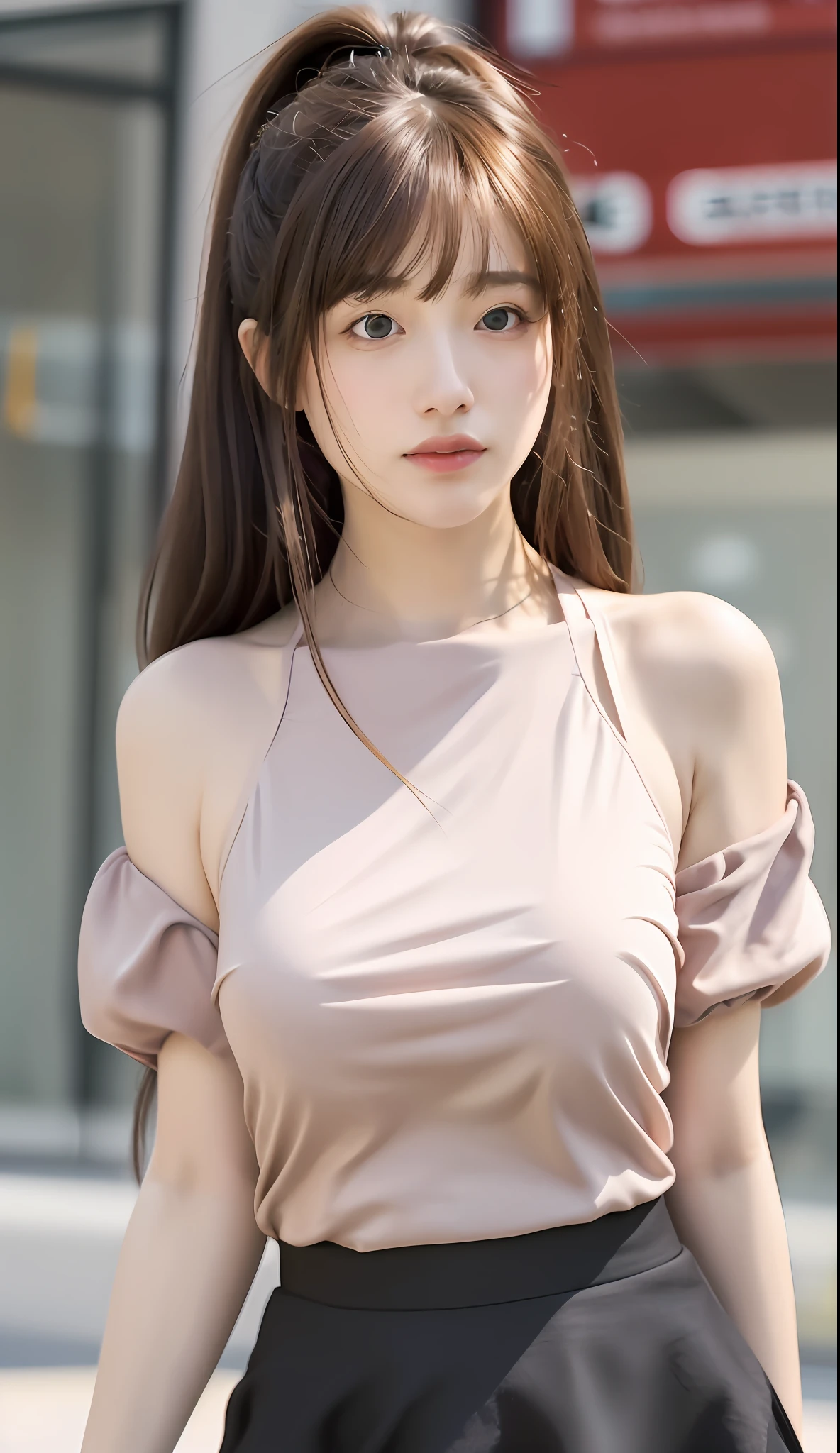 (RAW photo, best quality), (realistic, photo-realistic:1.3), best quality ,masterpiece, an extremely delicate and beautiful, extremely detailed ,CG ,unity ,2k wallpaper, Amazing, finely detail, masterpiece, light smile, best quality, extremely detailed CG unity 8k wallpaper, huge filesize , ultra-detailed, highres, extremely detailed, 1girl, slim body, (pink leotard top:1), (black skirt:1), (airy bangs), (brown hair), looking at viewer, sharp focus, face close-up, nsfw, perfect ???????, contrapposto, low angle, pureerosface_v1:0.8, ulzzang-6500-v1.1,