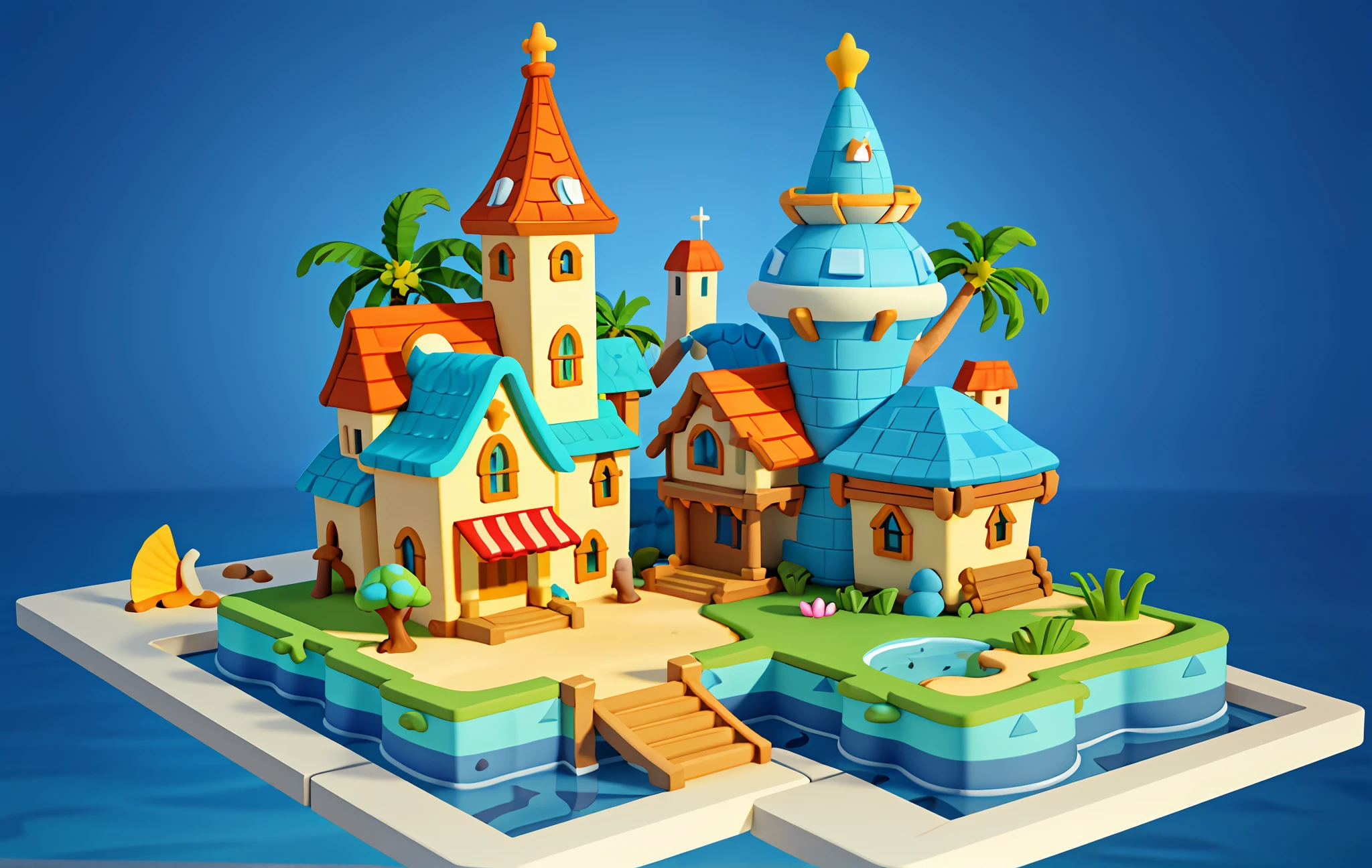 Cartoon style, polygon, game architecture design, fantasy, beautiful house under the sea, ocean architecture, sea creatures, casual game style, creative, best details, cartoon style, 3d, blender, masterpiece, best quality, cartoon rendering, 8K