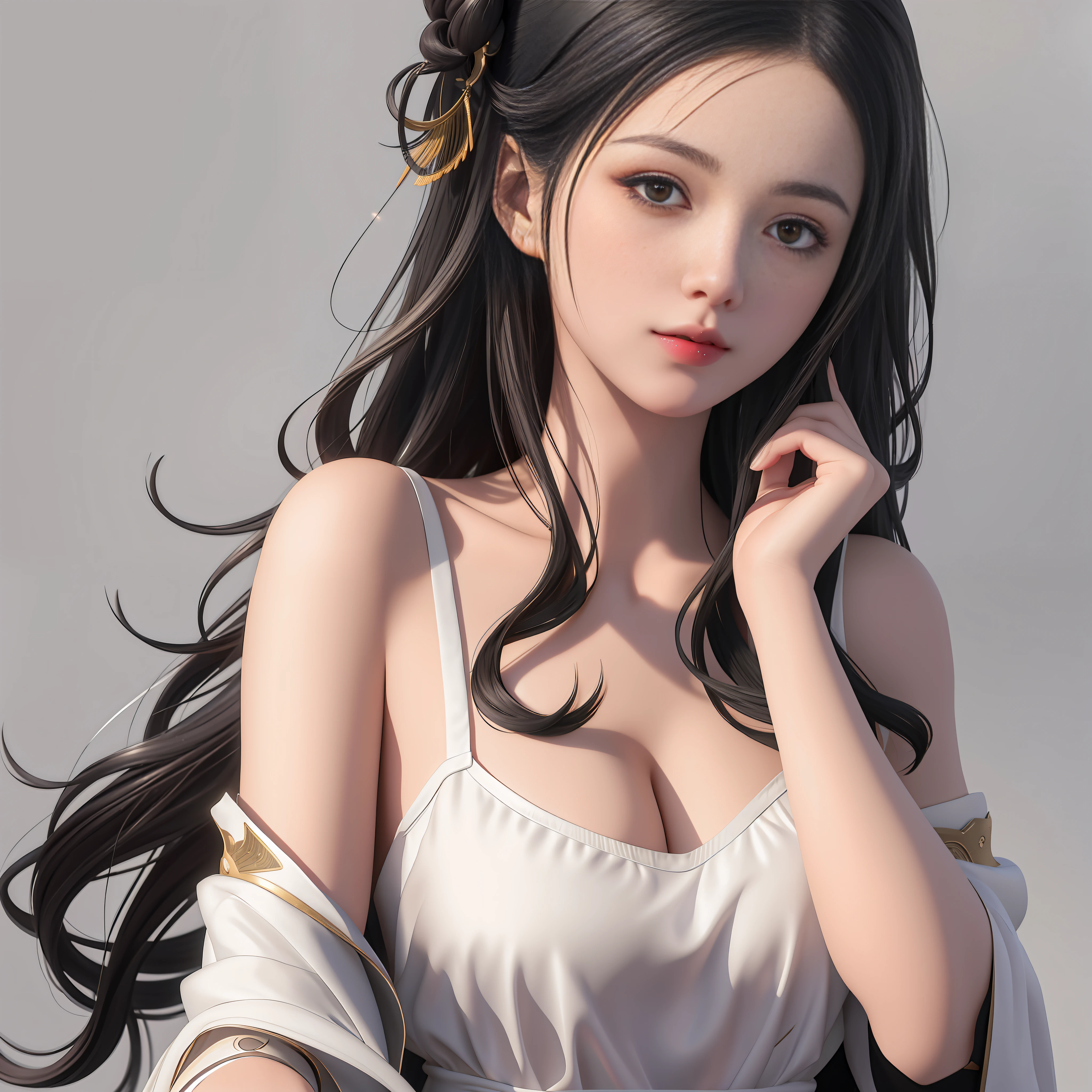 araffe asian woman with long black hair and white dress posing, artwork in the style of guweiz, smooth anime cg art, guweiz, beautiful alluring anime woman, trending on cgstation, beautiful anime woman, photorealistic anime girl render, realistic. cheng yi, attractive anime girl, beautiful anime girl, ig model | artgerm