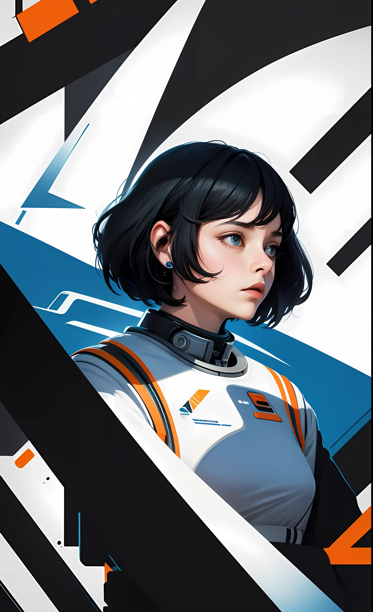 masterpiece, best quality, 1girl, space thriller movie poster, Bauhaus, shapes, lines, abstract