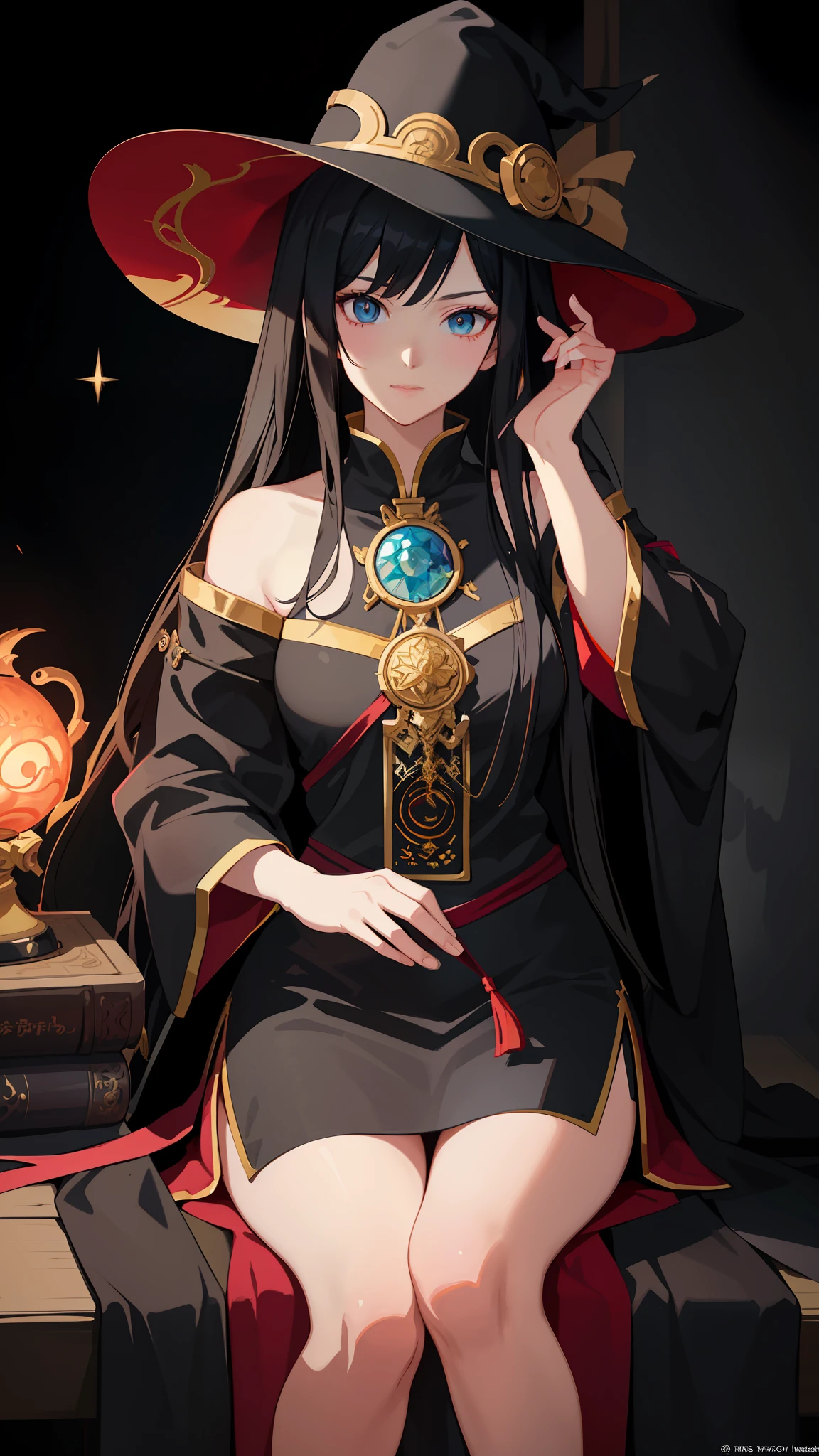 anime - style image of a woman in a hat and dress, portrait of a female mage, black - haired mage, extremely detailed artgerm, artwork in the style of guweiz, artgerm on artstation pixiv, artgerm portrait, artgerm. anime illustration, artgerm and atey ghailan, artgerm detailed