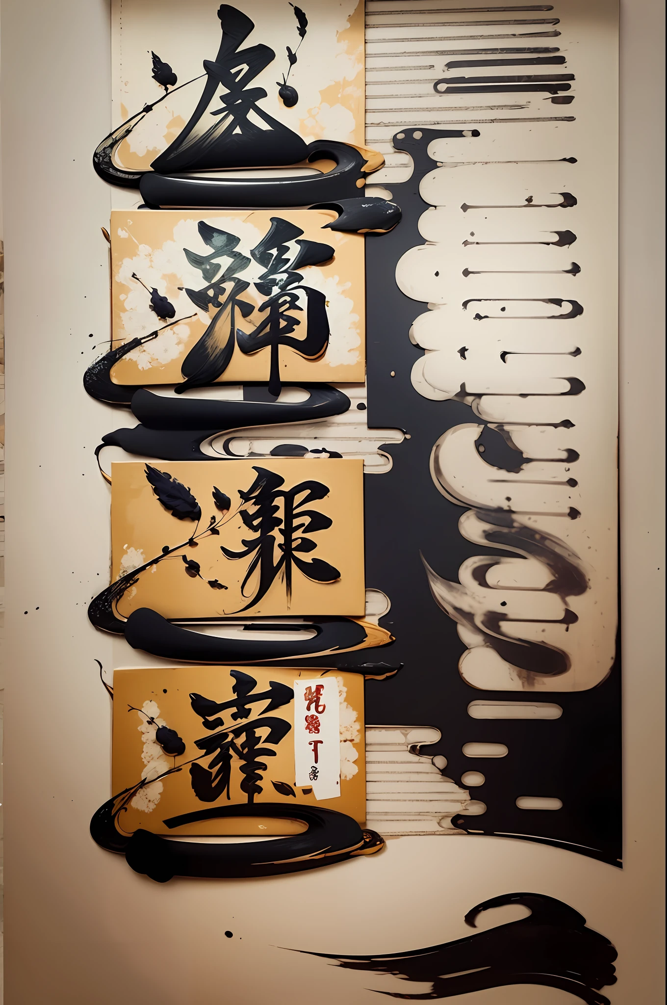(calligraphy excellent + high quality), unique ink fragrance, a variety of forms, soulful models, highly decorative font style, rich painting layers, ink debut, showing the beauty of unique calligraphy. (((cursive)))(((Kanji works))