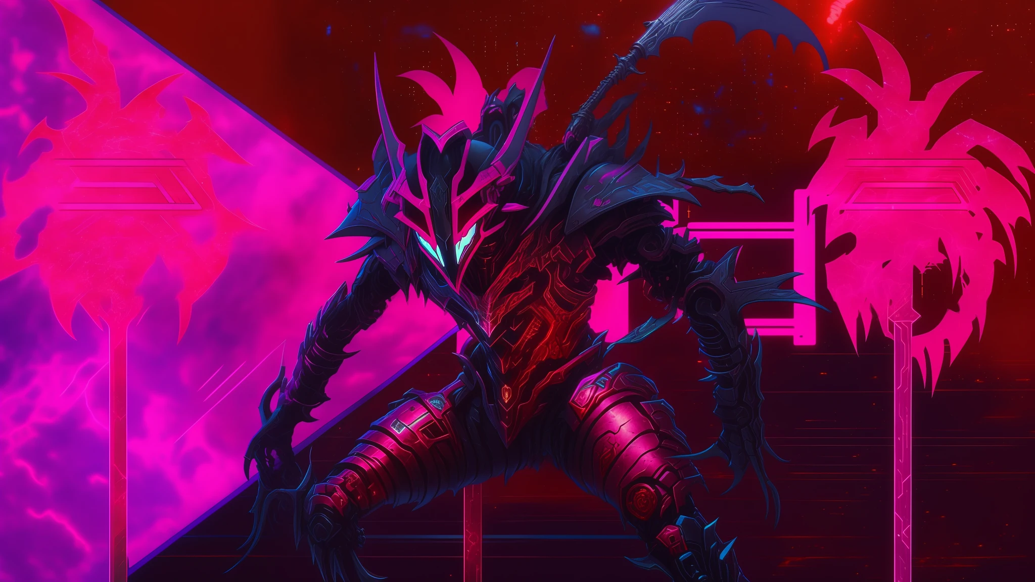 a close up of a person with a sword and a pink background, guyver dark hero, guyver style, guyver, warframe infested art, depraved cybernetic demon, synthwave art style, synthwave art style ]!!, synthwave art, omen from valorant, [ synthwave art style ]!! ]!!, dark synthwave