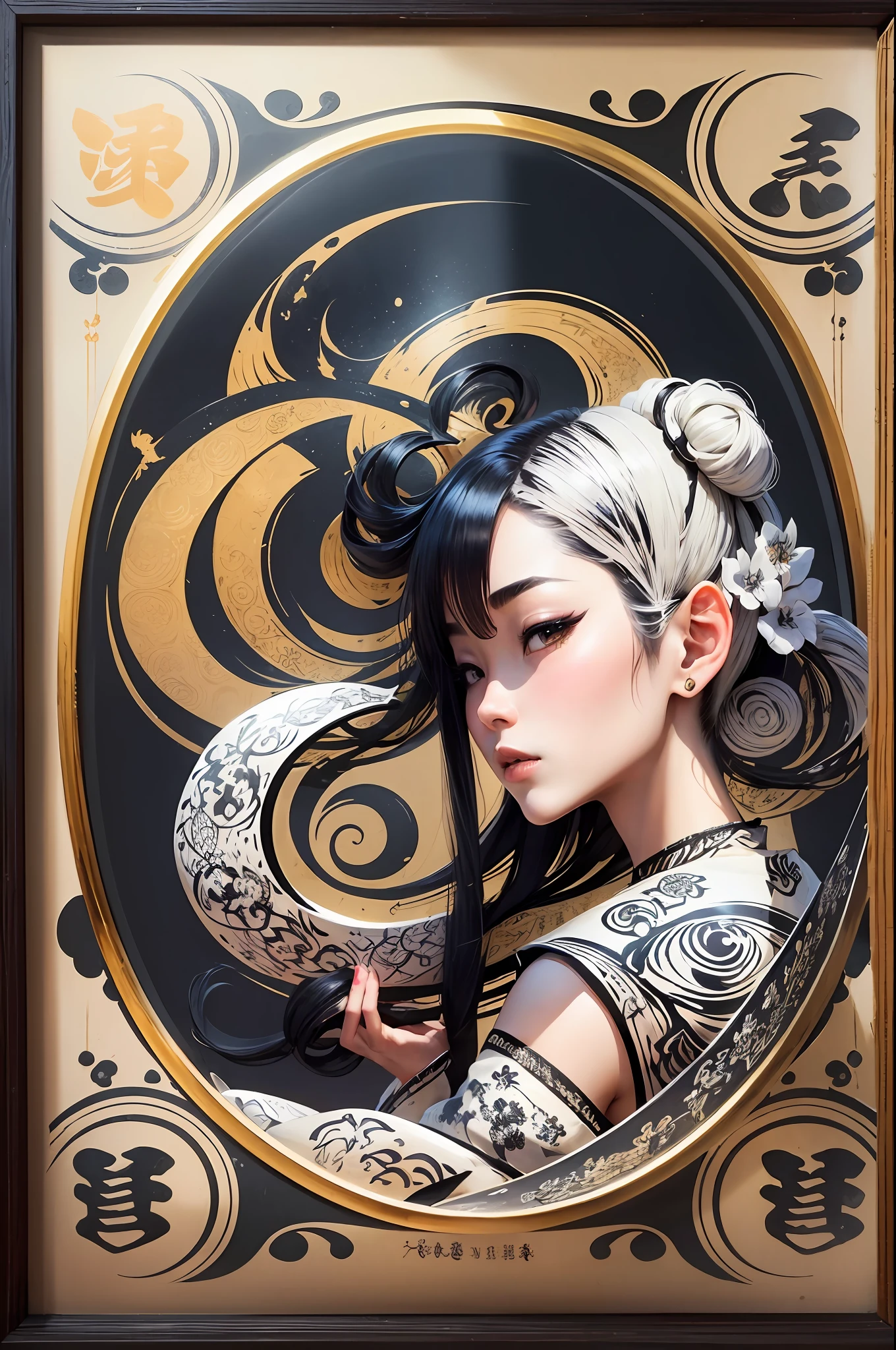 (calligraphy excellent + high quality), unique ink fragrance, a variety of forms, soulful models, highly decorative font style, rich painting layers, ink debut, showing the beauty of unique calligraphy. (((cursive)))(((Kanji works))