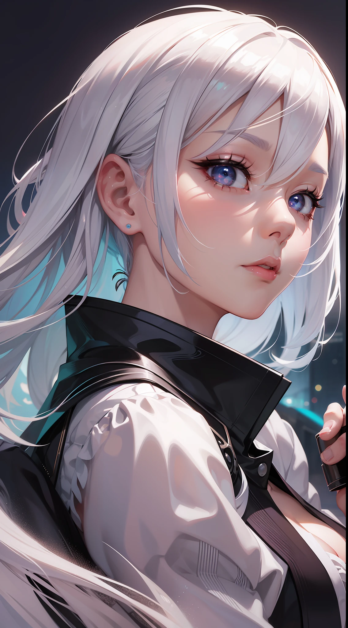 there is a woman with white hair drinking a drink, rossdraws 1. 0, rossdraws portrait, artwork in the style of guweiz, anime realism style, realistic artstyle, loish art style, digital anime illustration, rossdraws digital painting, rossdraws 2. 0, detailed painting 4 k, detailed digital anime art, realistic anime artstyle