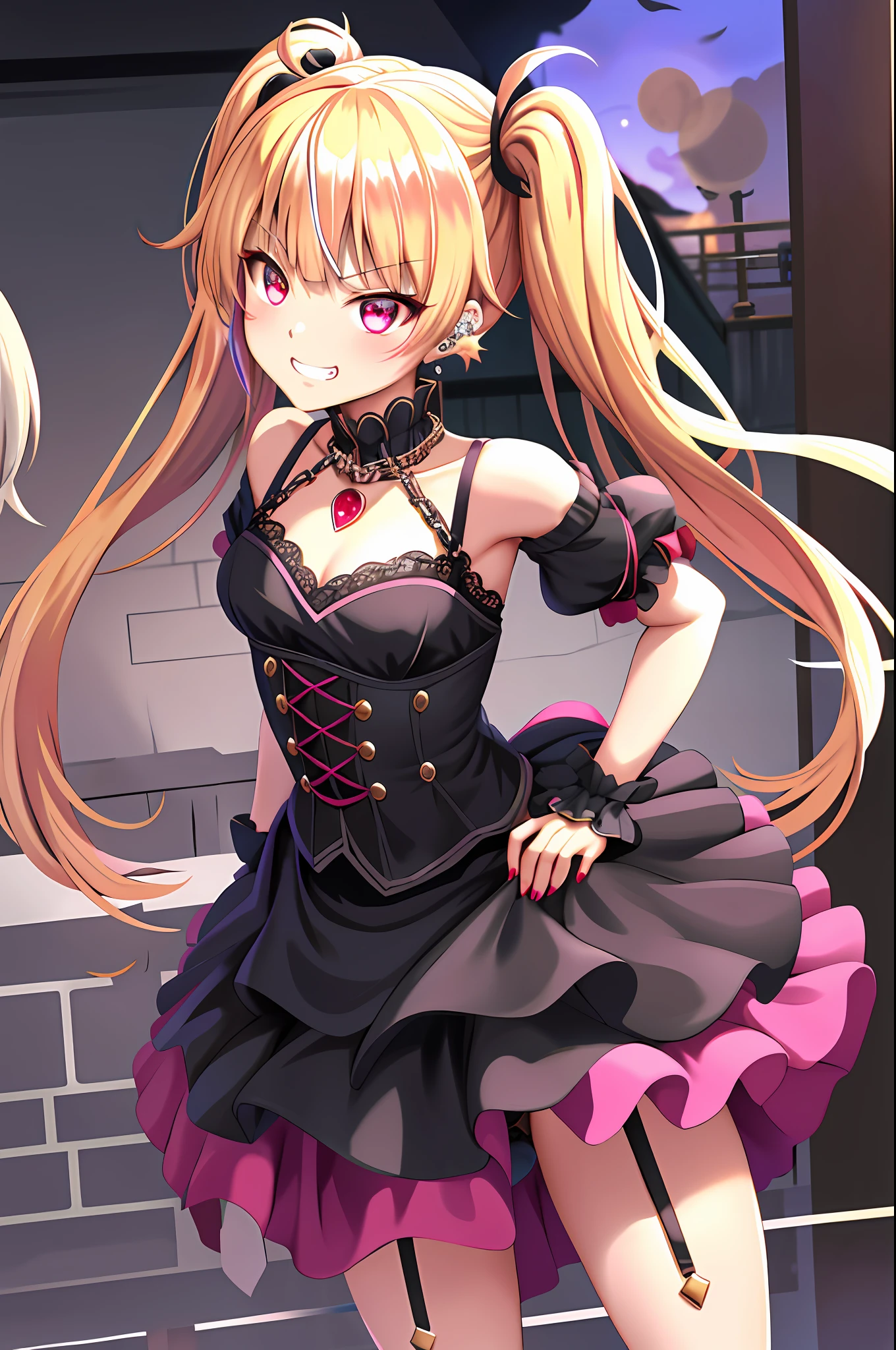 Anime girl in a black dress with a pink skirt and a black top - SeaArt AI