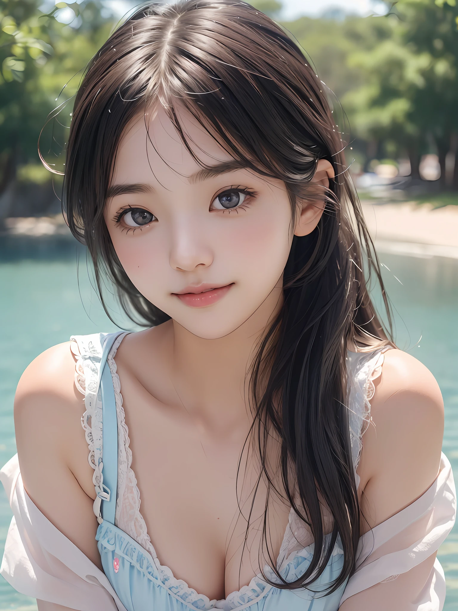 (Ultra High Resolution, Photorealistic, Realistic, Best Quality, Photorealistic),
((High Definition Skin)))),(Real person,Photo),
((Mix 4)),
(8K, raw photo, highest quality, masterpiece), (1 Japan girl), photon mapping, radiosity, physically based rendering, automatic white balance, ((face close-up, unforgettable smile, moist lips))), mastoid, watery eyes,
(blush | cute and playful | adorable | thin | loli | beautiful girl | 16 years old | childish looks | under 16 years old), (big,))),(Viewer),(Eyes are not the same size)),((irises and pupils are rounded,Pupils reflect their surroundings,Eyes are not the same size)))),(Thin)))),Underwear, lingerie, shy, long hair