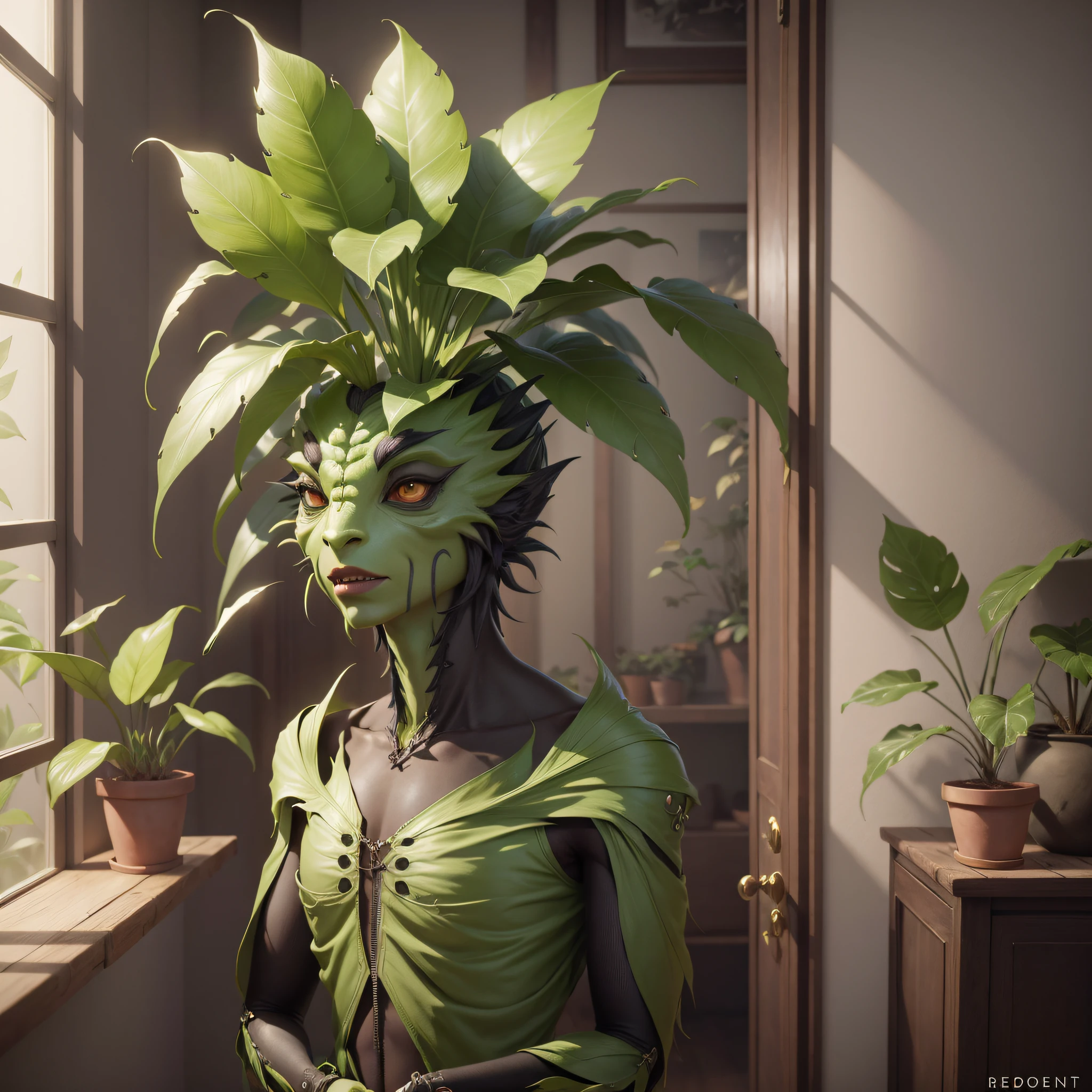 androgyny (((plant))) creature. 8k resolution. unreal engine. realistic anthropomorphism. no-female