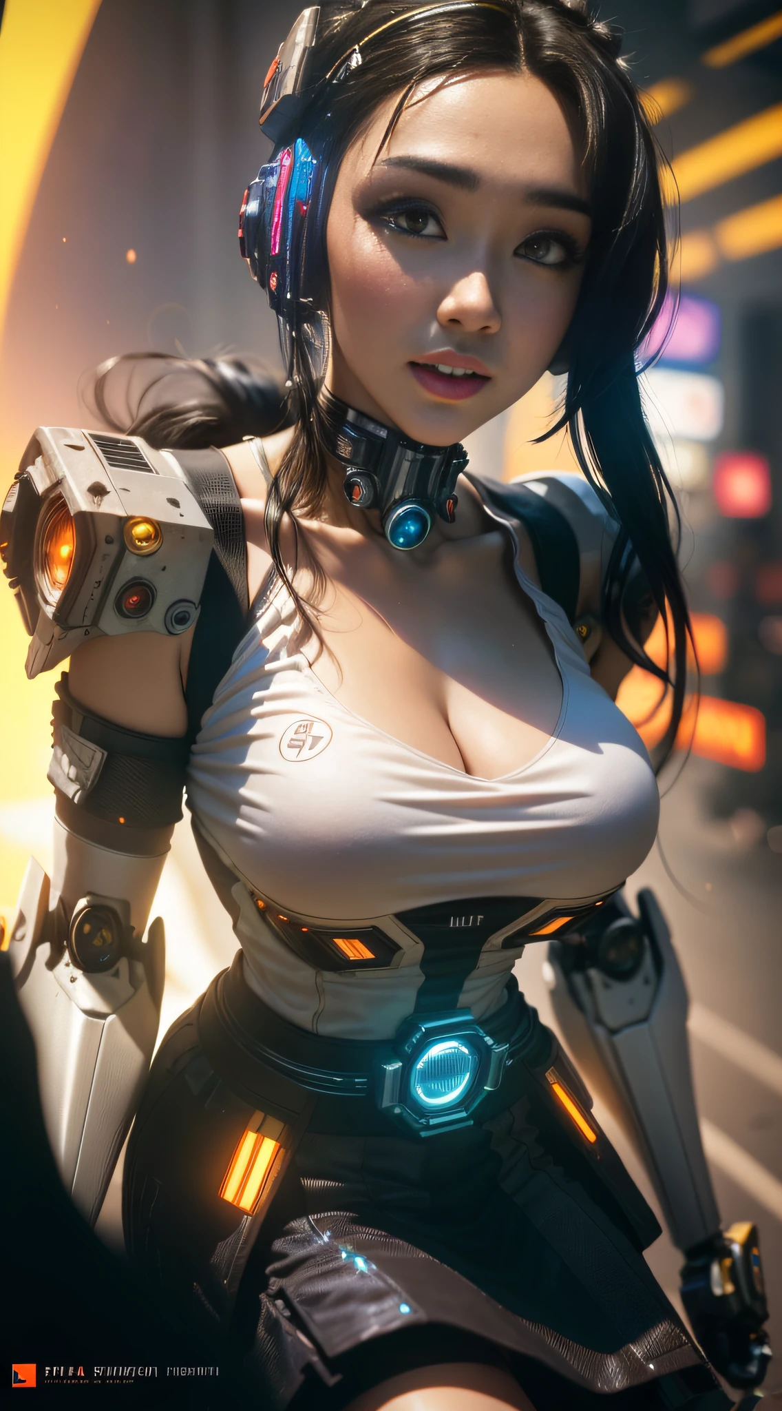 ((Best quality)), ((masterpiece)), (highly detailed:1.3), 3D, beautiful, (cyberpunk:1.6), in space, nebulous, (holding_nothing:1.3), laser, (1Female Mecha:1.7), ????? ???? body, facing the audience, bright eyes, ????? whole body, (flying, descending, dynamic, motion blur around: 1.2), (huge wings of wicks: 1.8), looking at the horizon, glowing_eyes, mecha, panorama,  background is earth, nebula, space, particles, Reality, HDR (High Dynamic Range), Ray Tracing, NVIDIA RTX, Super Resolution, Unreal 5, Subsurface Scattering, PBR Textures, Post-Processing, Anisotropic Filtering, Depth of Field, Maximum Clarity and Clarity, Multilayer Textures, Albedo and Specular Maps, Surface Shading, Accurate Simulation of Light-Material Interaction, Perfect Proportions, Octane Render, Nine-Tone Lighting, Large Aperture,  Low ISO, white balance, rule of thirds, 8K RAW, efficient sub-pixel, sub-pixel volume product, (best quality), (Japanese: 0.6), (Korean: 0.9), (Liu Yi Fei: 1.8) long hair, (large ?????: 1.2), (underboob: 1.5), (mini black transparent lace skirt: 1.5)