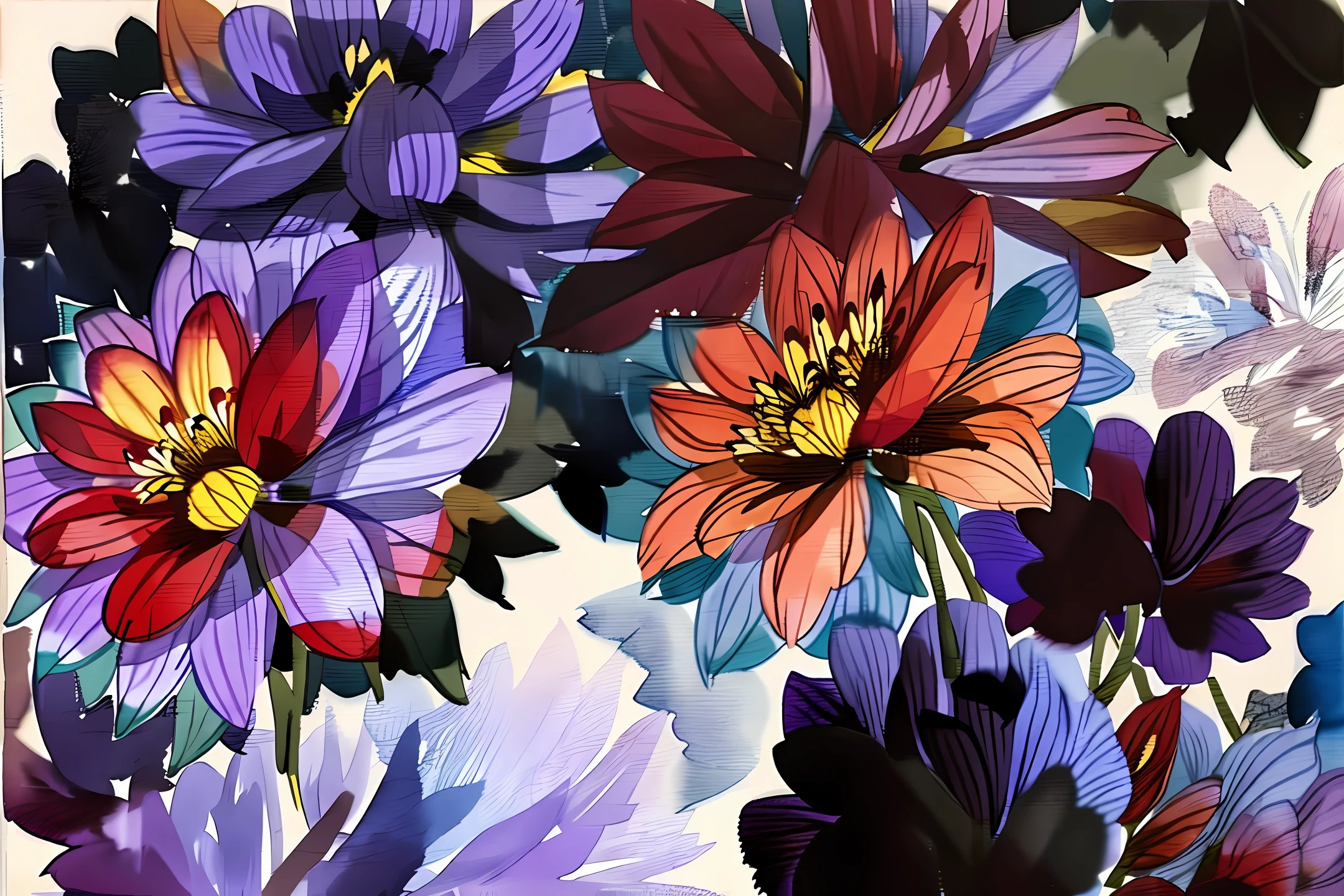 pattern flowers, purple, watercolor