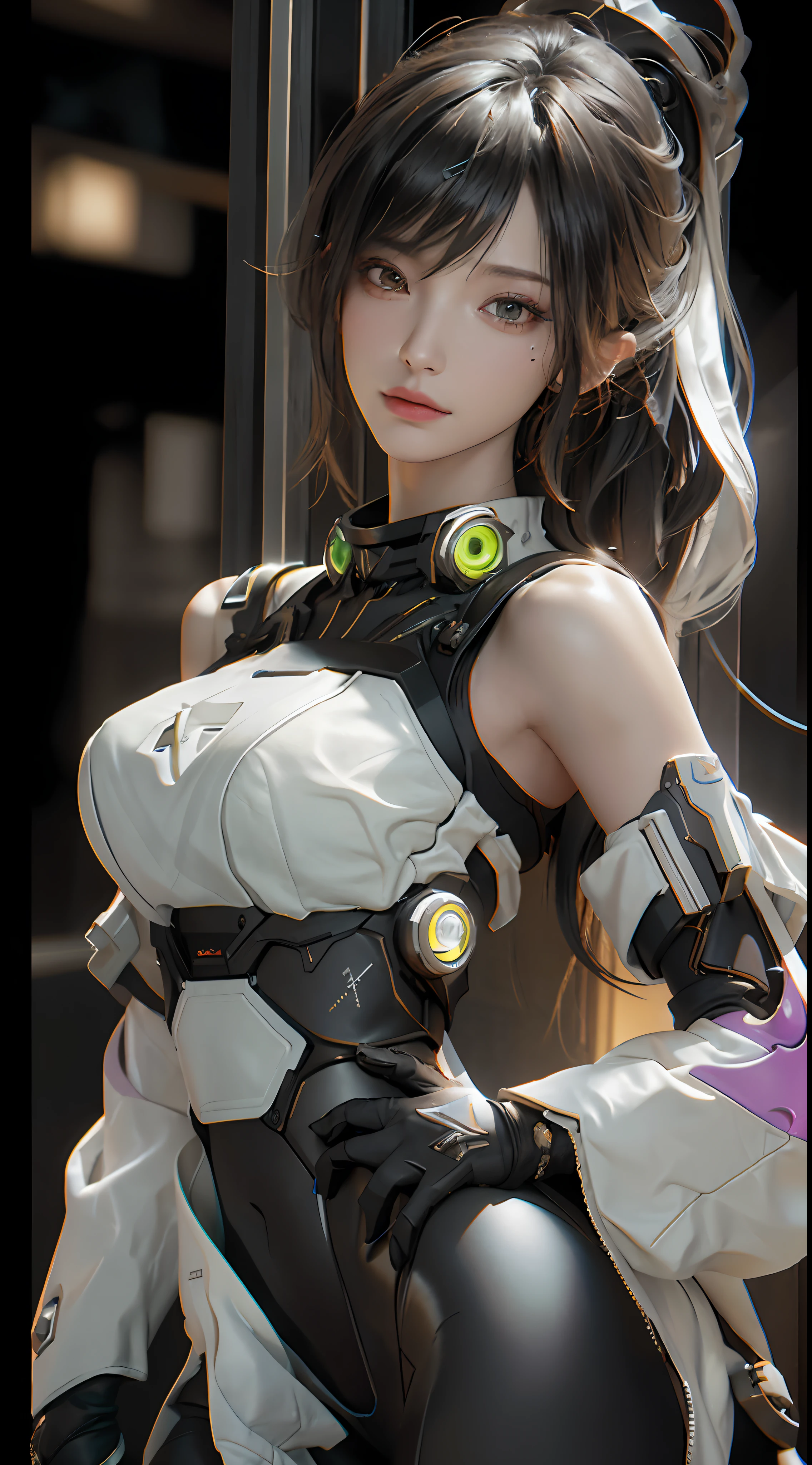 ((Best quality)), ((masterpiece)), (detailed:1.4), 3D, an image of a beautiful cyberpunk female,HDR (High Dynamic Range),Ray Tracing,NVIDIA RTX,Super-Resolution,Unreal 5,Subsurface scattering,PBR Texturing,Post-processing,Anisotropic Filtering,Depth-of-field,Maximum clarity and sharpness,Multi-layered textures,Albedo and Specular maps,Surface shading,Accurate simulation of light-material interaction,Perfect proportions,Octane Render,Two-tone lighting,Wide aperture,Low ISO,White balance,Rule of thirds,8K RAW,