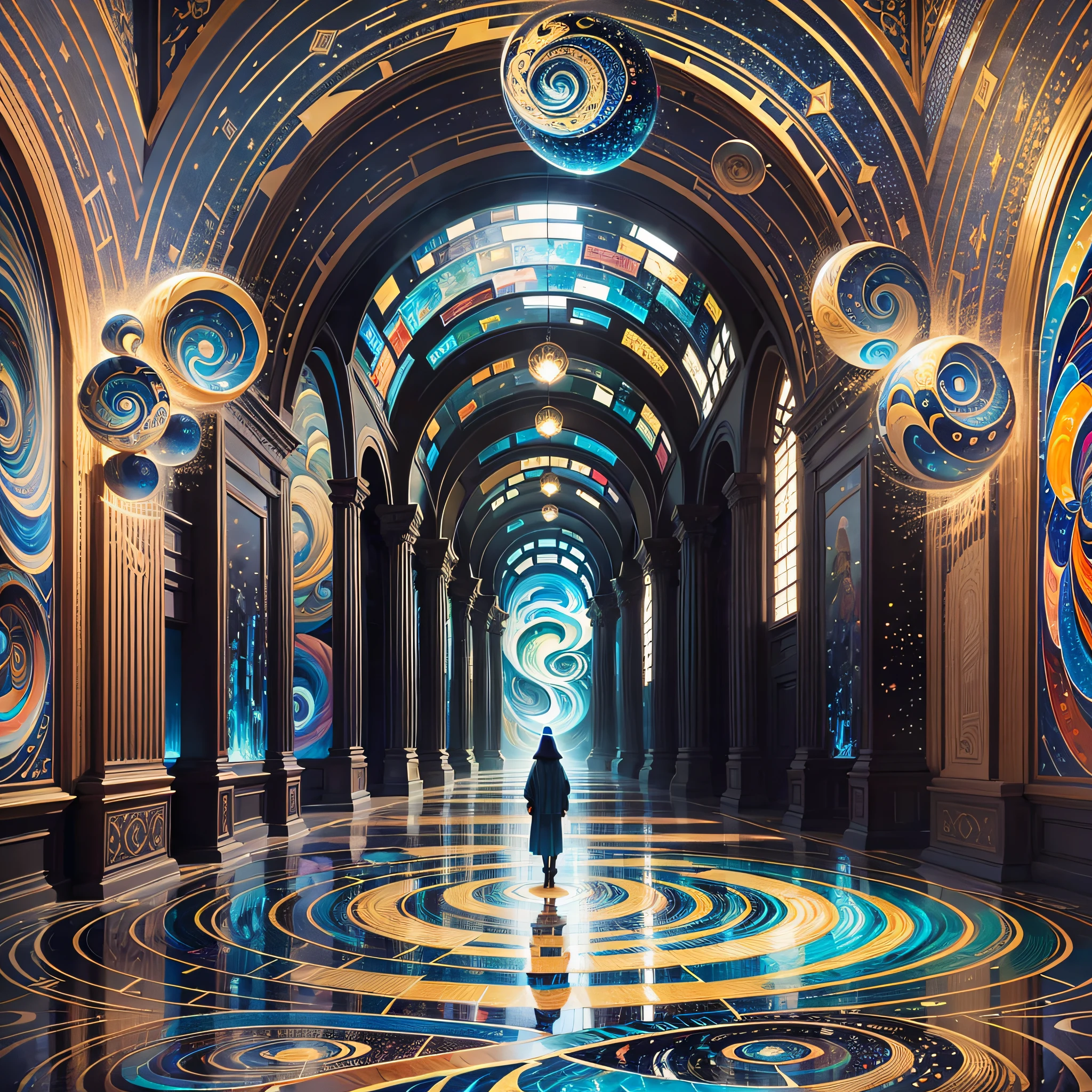 person painting person in the way in this dream i , in the style of luminous landscapes , mosaic - inspired realism , spiral vortex patterns , faith - inspired art , passage , illusory tessellations , textured impasto landscapes :: billions of screens --auto --s2