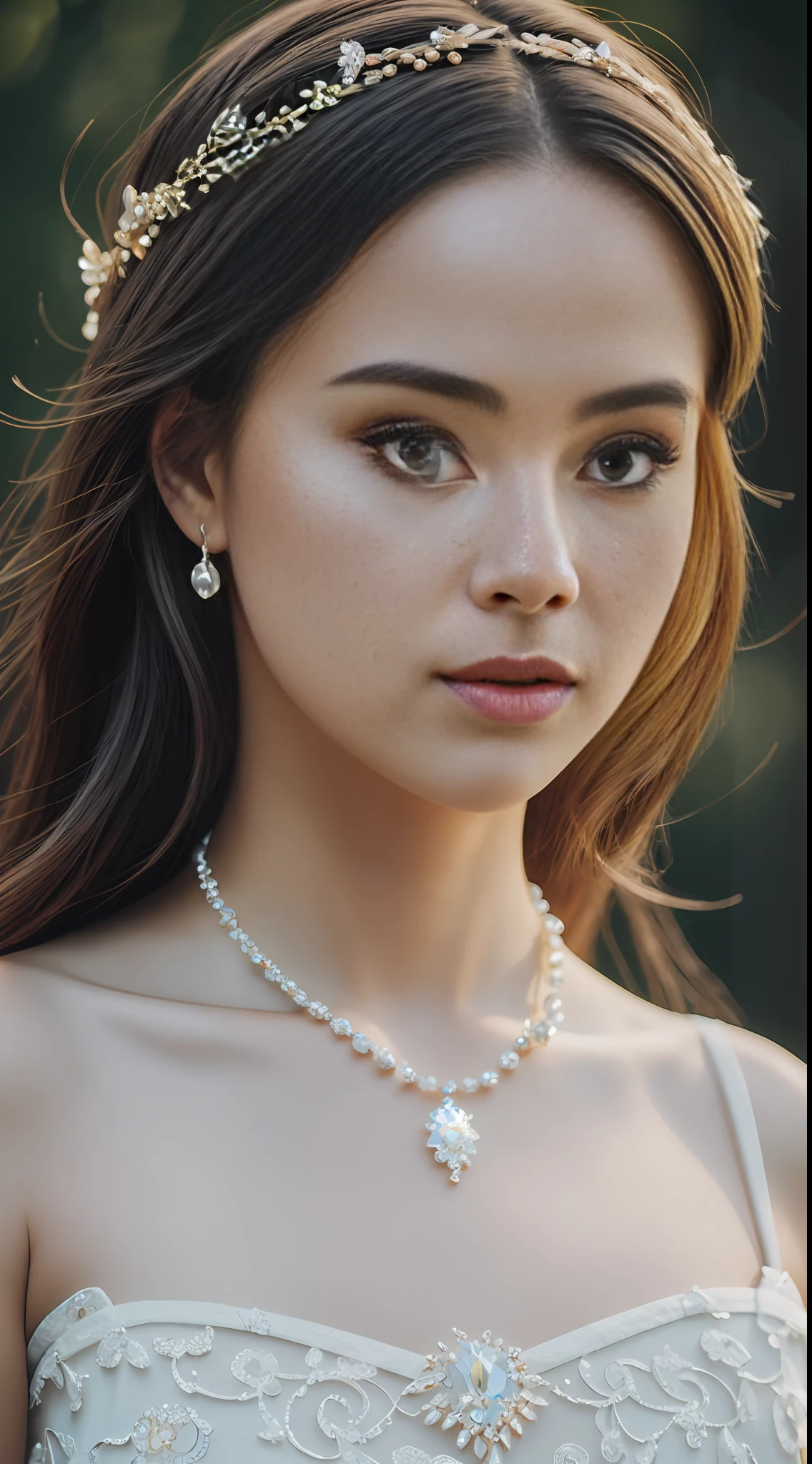 Best Quality, Masterpiece, High Resolution, 1 Girl, Porcelain Dress, Hair Accessories, Necklace, Jewelry, Beautiful Face, Physics, Tyndall Effect, Realistic, Dark Studio, Rim Lighting, Duotone Lighting, (High Detail Skin: 1.2), 8k uhd, DSLR, soft light, high quality, volumetric light, candid, photo, high resolution, 4k, 8k, bokeh --auto --s2
