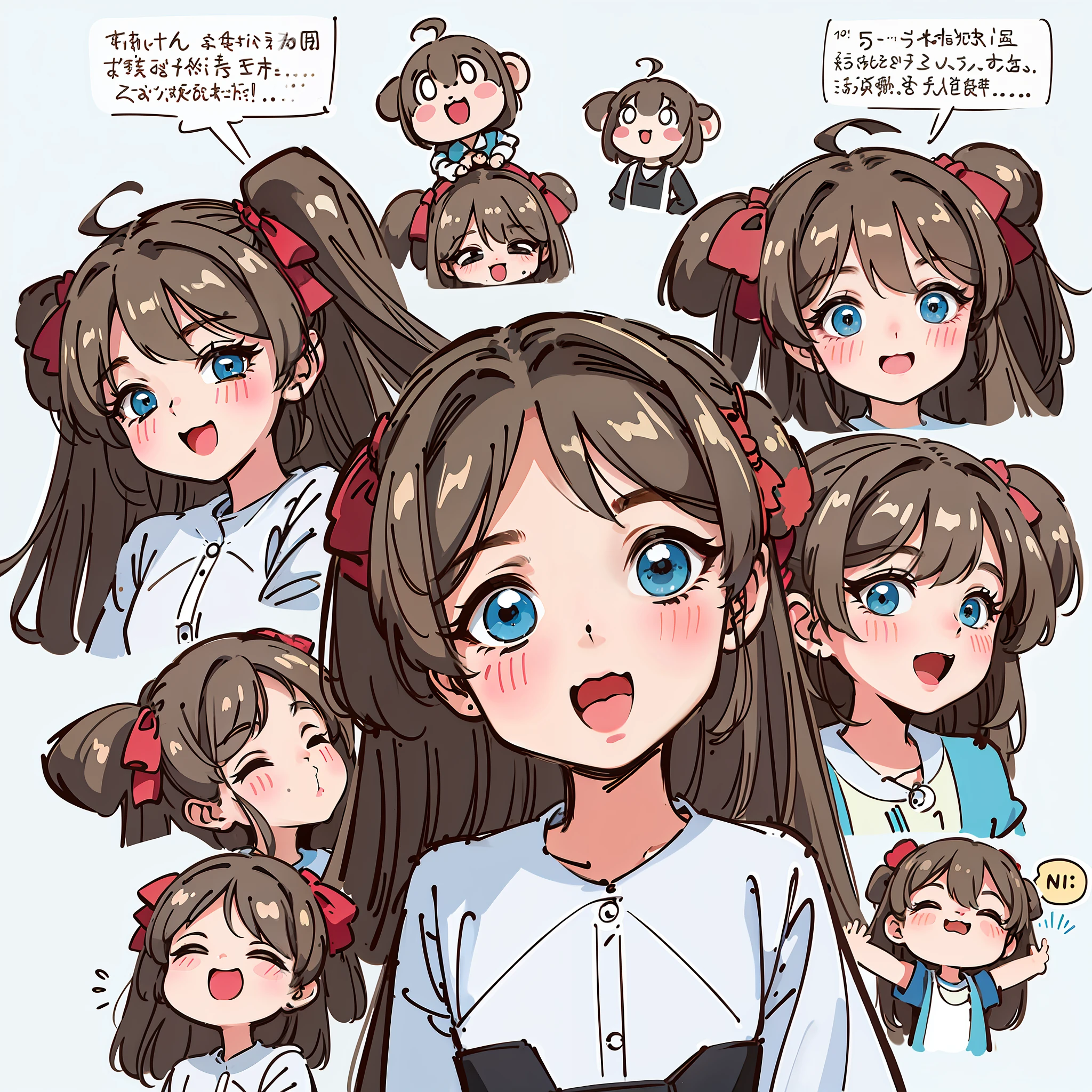 a cute monkey, all
kinds of expressions, happpy, sad, angry, expectant
laughter, disappointed1, cute eyes, white
background, illustration-nii 5-style cute, emoji
as illustration set, with boold manga line style,
dynamic pose dark white,, f/64 group, related
characters, Old Meme Kernel