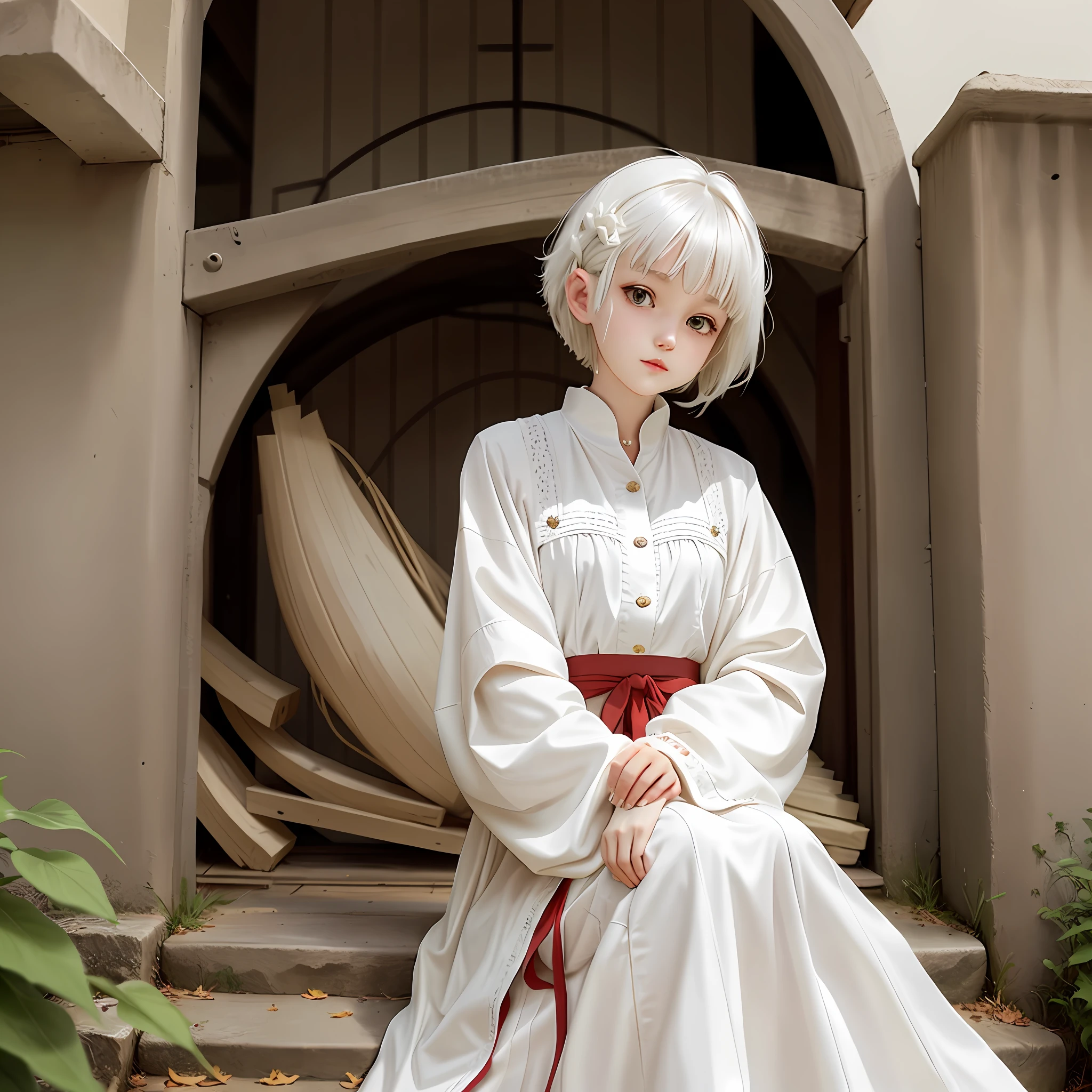 Short white hair, 1 girl, cute