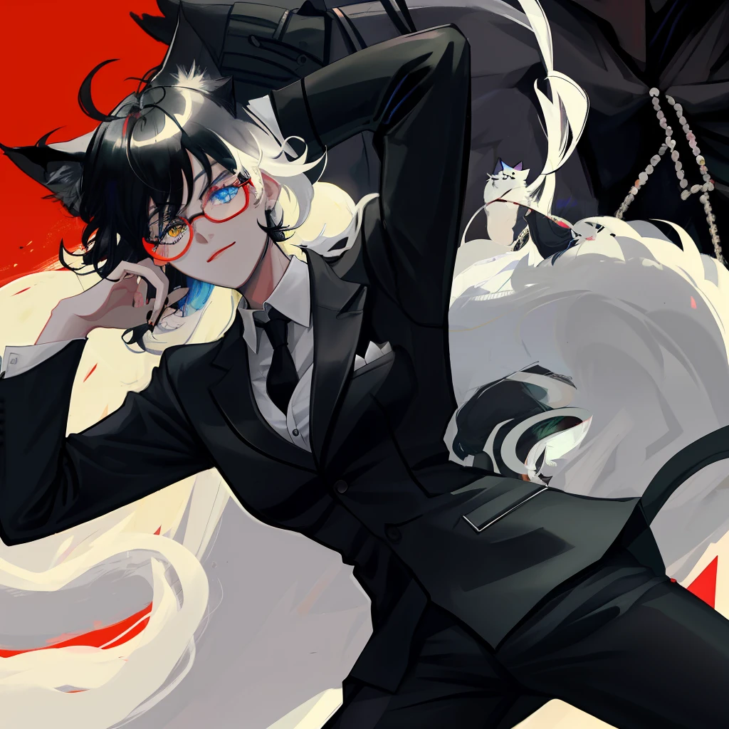 Black Dog, a werewolf with Heterochromia and looks like a puterier who likes the cat woman who wears braces and glasses
