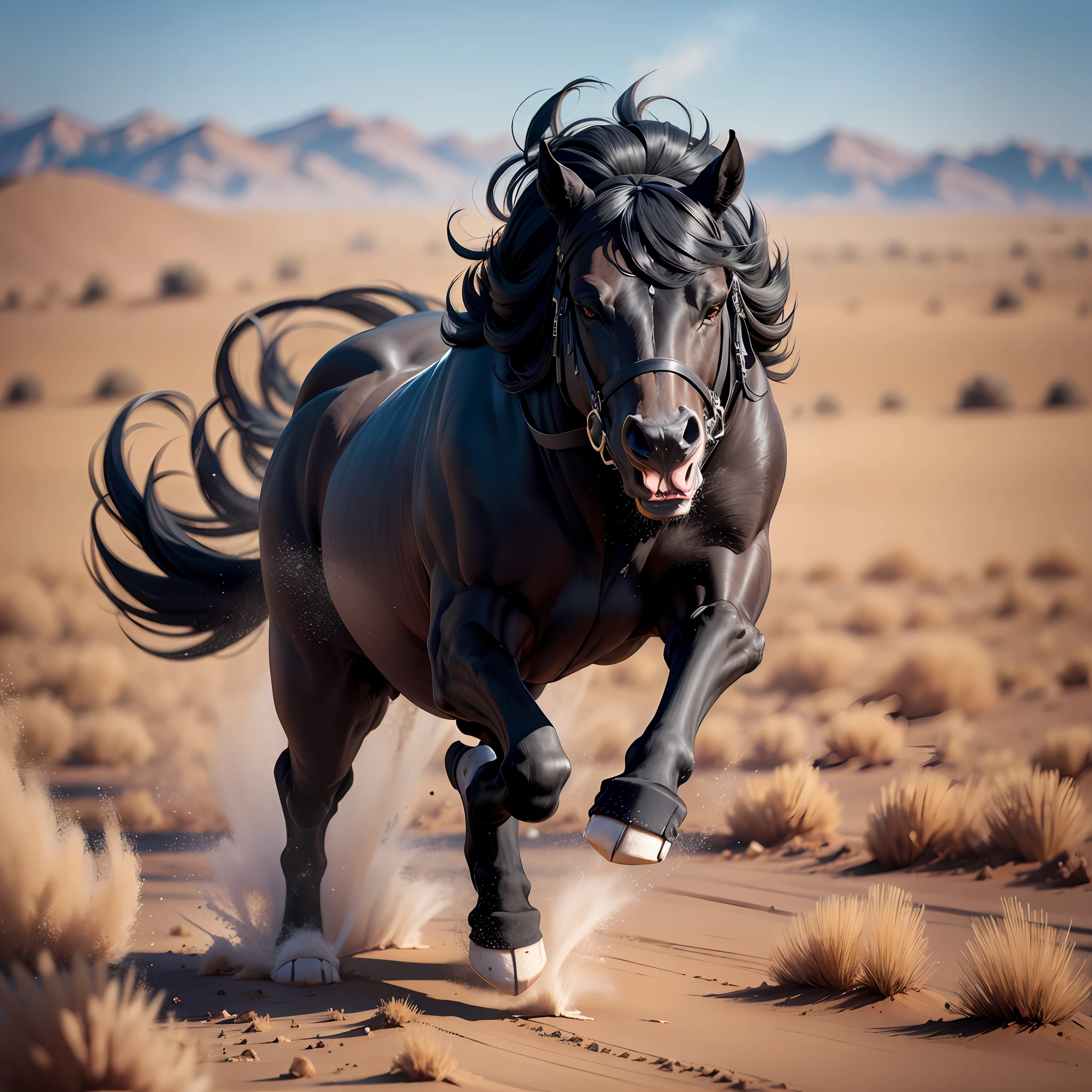 Black bigg running across the steppe --auto --s2