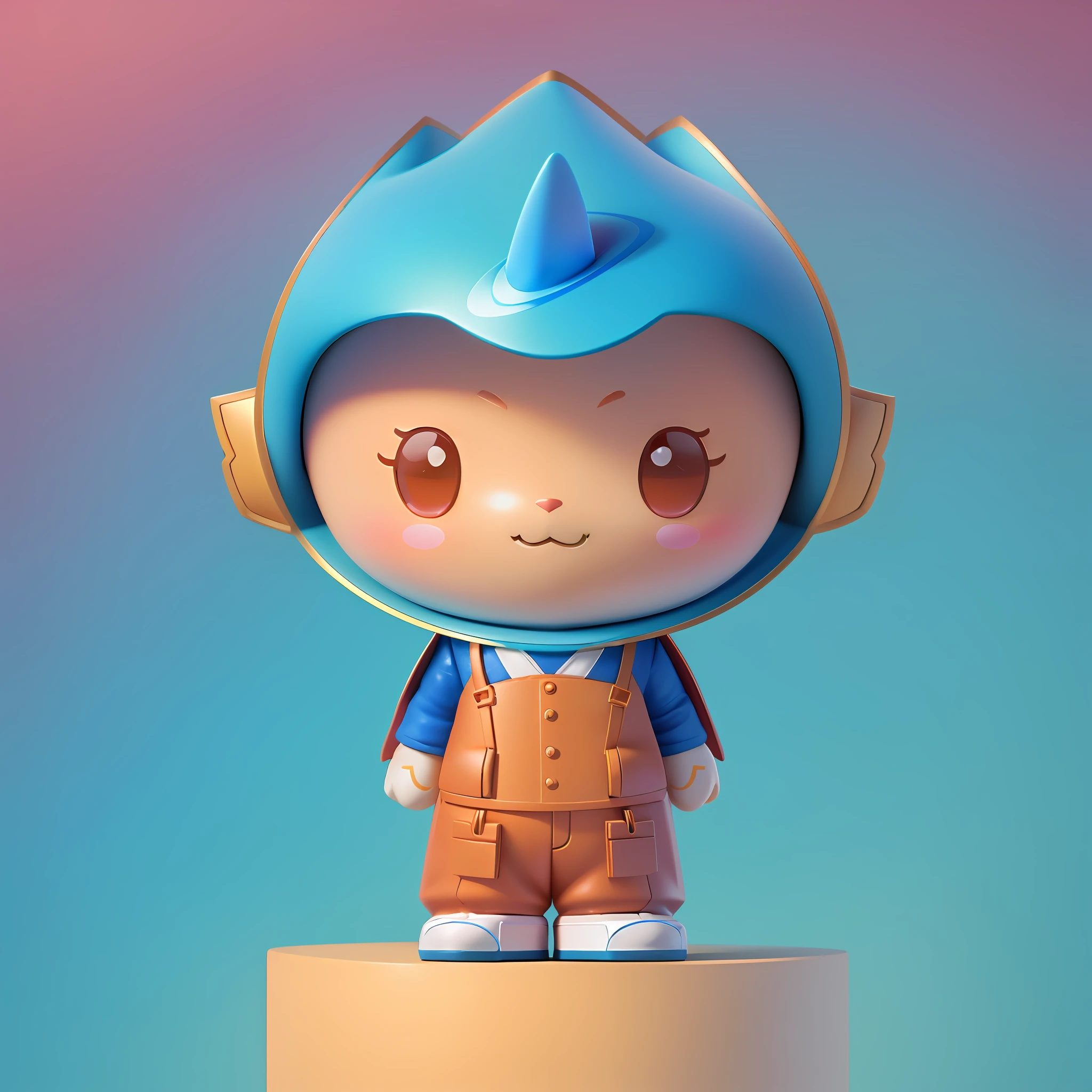 there is a small toy that is standing on a pedestal, cute 3 d render, 3 d render stylized, 3 d character render, 3 d character, 3d character, stylized 3 d, stylized character, 3 d character art, 3d model of a japanese mascot, cute character, cute cartoon character, vinyl toy figurine
