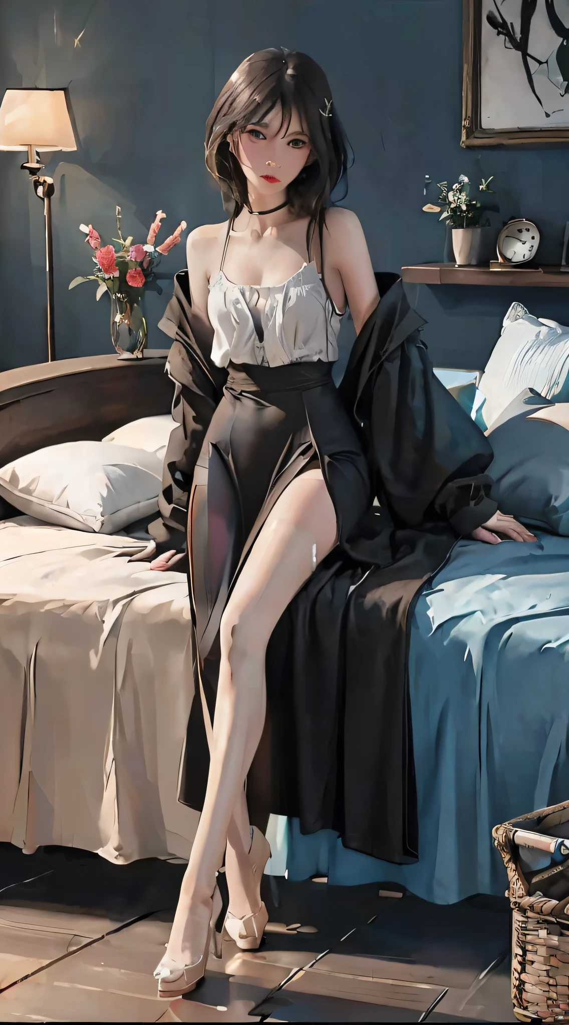 (Masterpiece: 1.2), Best Quality, High Resolution, Unity 8k wallpaper, (Illustration: 1),
Close-up, lower body, ((pantyhose)), ((high heels)), toes, leg loops, toenails, parted legs, brown shoes, black legs