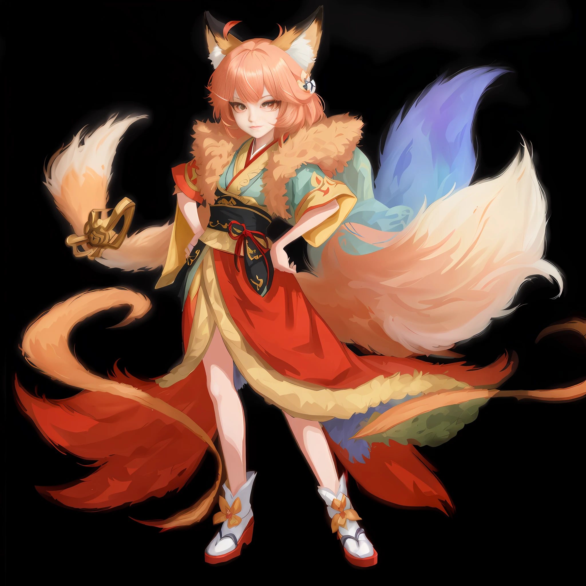 Anime - Style picture of a woman in a red dress, fox letter, fox three-tailed, beautiful fox woman, beautiful fox lady, full body fairy, onmyoji detailed art, Mizuzu, three-tailed fox