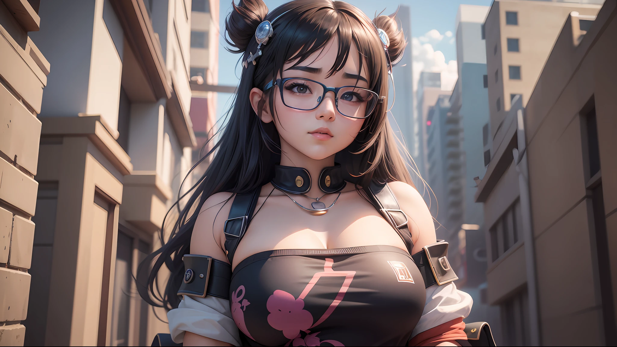 14 year old Asian anime girl, wearing glasses, Bandeau, upper body, plump chest, Guviz style artwork, Guviz, 8k high-quality detail art, Guviz masterpiece, 8k portrait rendering, beautiful fantasy queen, popular on CGSTATION, realistic anime girl rendering, best art station of human art, 3D rendering role art 8K --auto --s2