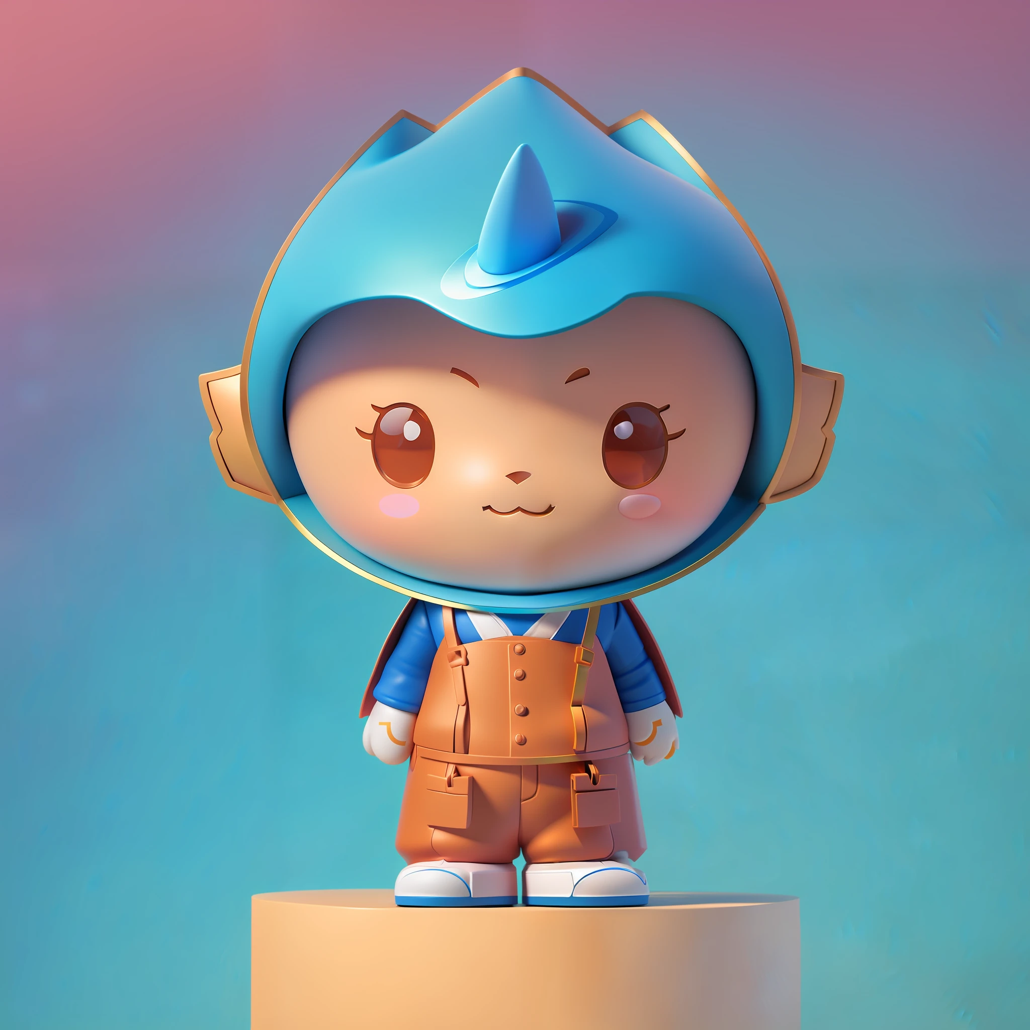 there is a small toy that is standing on a pedestal, cute 3 d render, 3 d render stylized, 3 d character render, 3d character, 3 d character, stylized 3 d, stylized character, 3 d character art, vinyl toy figurine, stylized 3d render, adorable digital painting, stylized character design, colored zbrush render