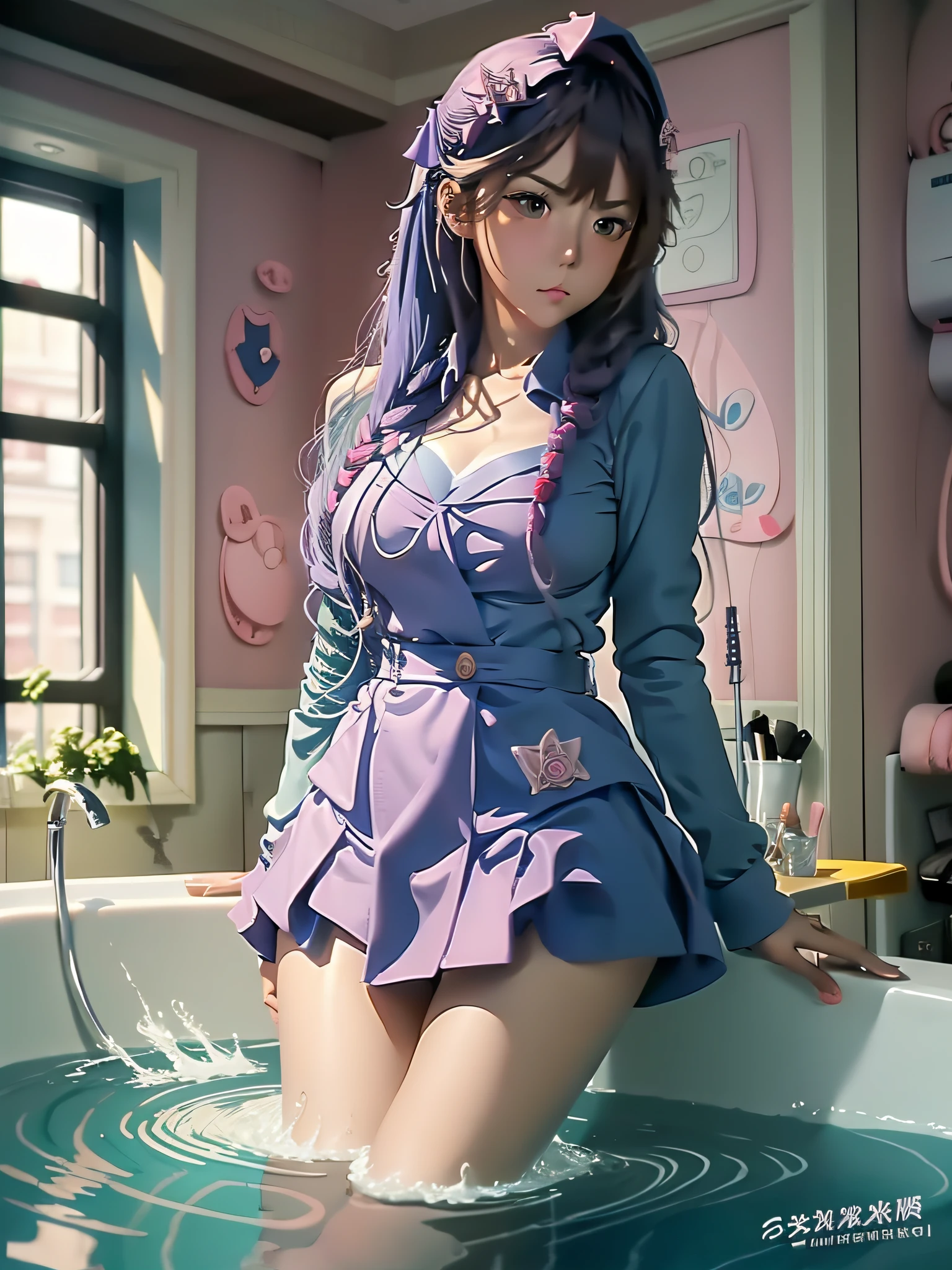 anime girl in a school uniform taking a bath in a tub, seductive anime girl, trending on cgstation, a hyperrealistic schoolgirl, beautiful anime high school girl, hyperrealistic schoolgirl, ????? anime style, anime moe artstyle, realistic schoolgirl, smooth anime cg art, school girl, ????? style, ?????, nightcore, wallpaper anime blue water