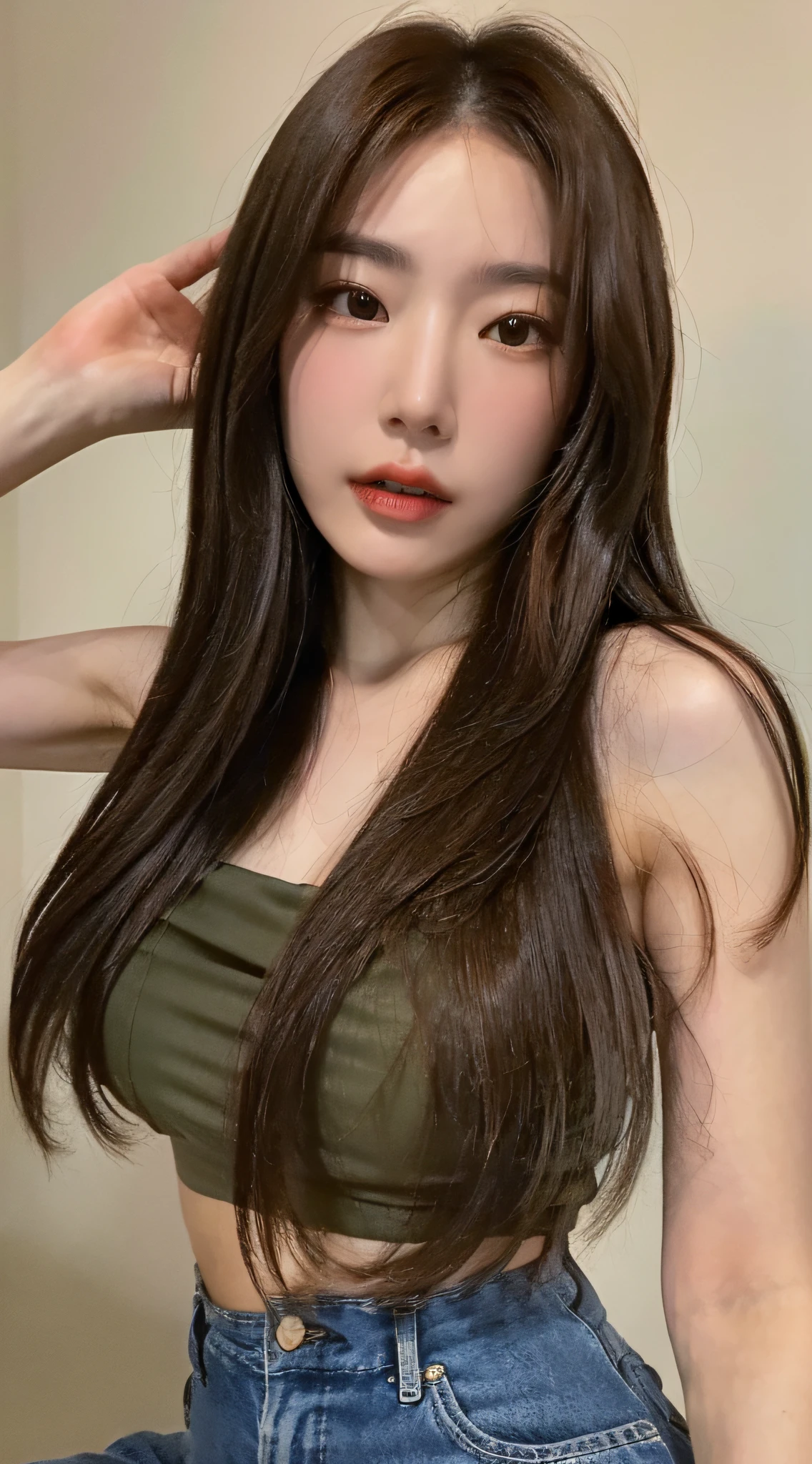 ((top quality, 8k, masterpiece: 1.3)), crisp focus: 1.2, beautiful woman with perfect style: 1.4, slender abs: 1.2, ((dark brown hair, big: 1.2)), street: 1.2, highly detailed face and skin texture, detailed eyes, double eyelids