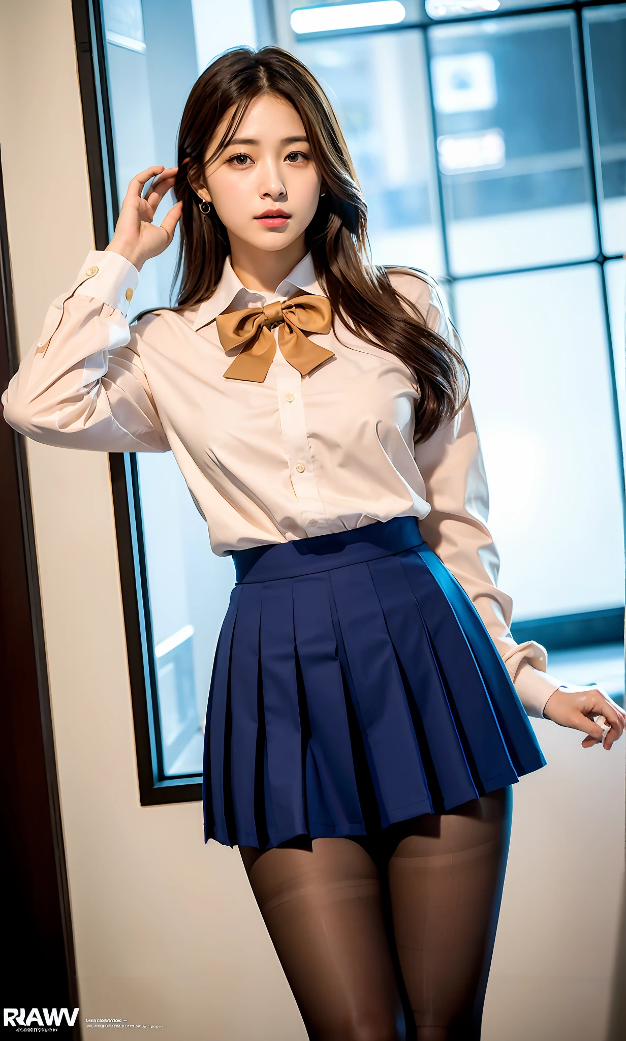 ulzzang-6500-v1.1, (Raw photo:1.2), (Photorealistic:1.4), Beautiful detailed girl, Very detailed eyes and face, Beautiful detailed eyes, Ridiculous, Incredibly ridiculous, Huge file size, Ultra detail, High resolution, Very detailed, Best quality, Masterpiece, Chemomimi, ((OL Install)), Illustration, Very detailed, CG, Unification, 8k wallpaper, amazing, fine detail, masterpiece, best quality, highly detailed cg uniform 8k wallpaper, light on face, movie lighting, 1 girl, 16 years old, (without panties)), (without glasses), (dynamic pose))), (camel toe), (half), (pantyhose), (knee bent and holding legs))