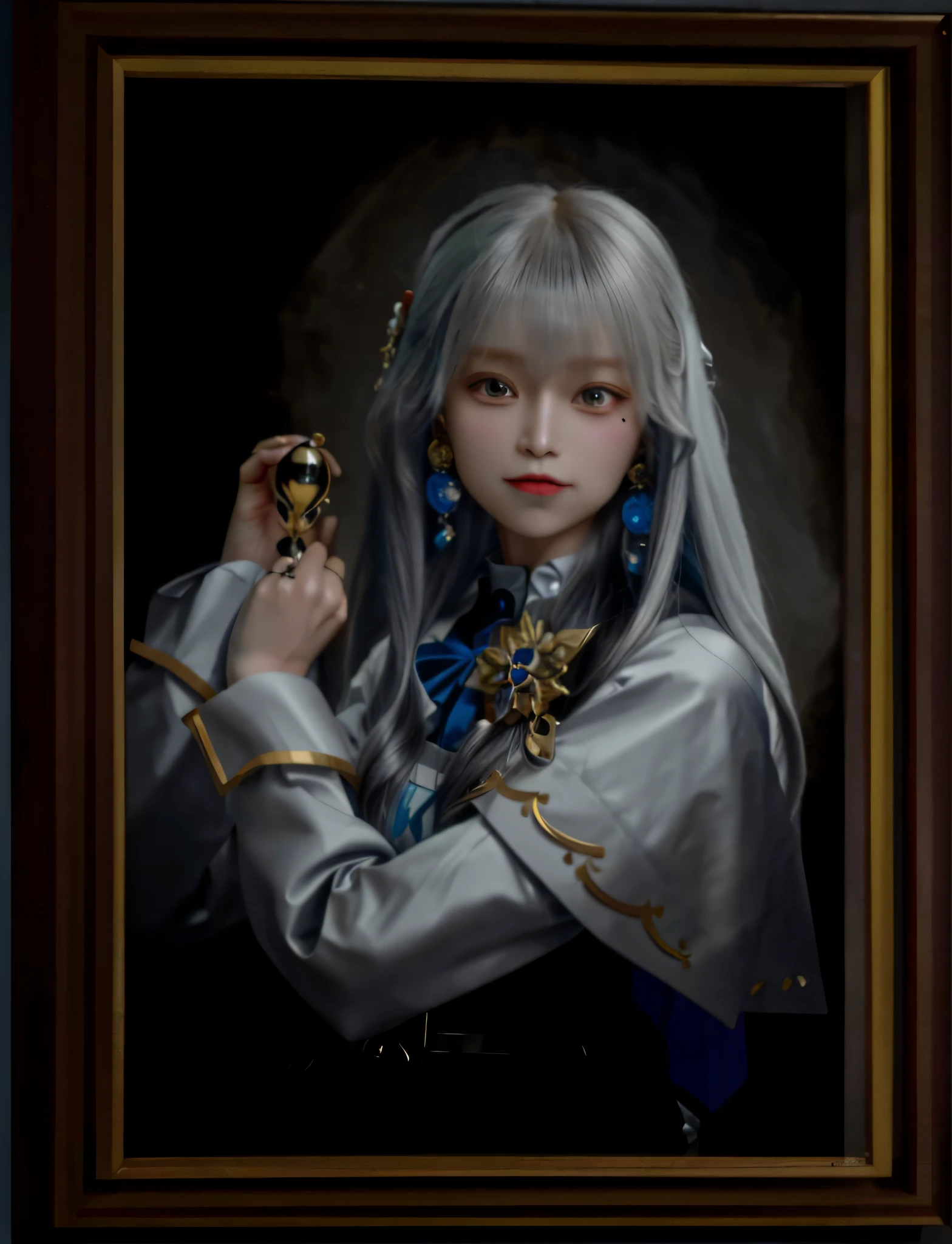 (RAW photo, best quality), (realistic, photo-realistic:1.3), masterpiece, an extremely delicate and beautiful, extremely detailed, CG, unity , 2k wallpaper, Amazing, finely detail, light smile, extremely detailed CG unity 8k wallpaper, huge filesize, ultra-detailed, highres, absurdres, soft light,1girl, cute, young, mature face, realistic face,Portrait of a character, beautiful detailed girl, (Japan hime hairstyle:1.2,middle parted hair,no bangs:1.3,clean forehead:1.3), no earrings:1.2, mysterious portrait, gray eyeballs, , extremely detailed eyes and face, beautiful detailed nose, beautiful detailed eyes, long eyelashes, light on face, looking at viewer, (closed mouth:1.2) , correct detail hands, HD finger details, gorgeous clothes, HD clothes,