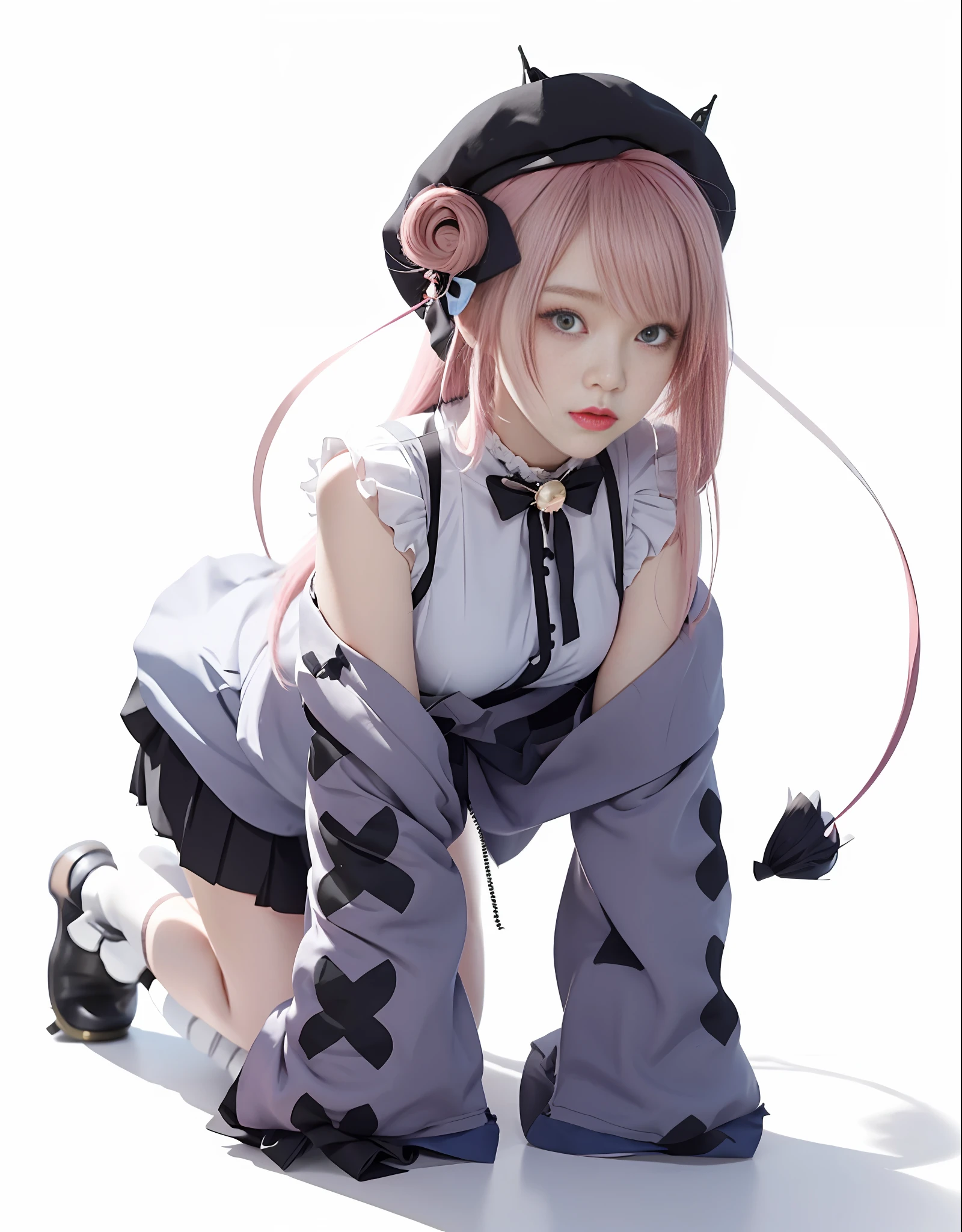 anime girl with pink hair and a black hat kneeling down, (anime girl), cute anime girl, anime girl, an anime girl, young anime girl, lolish, the anime girl is crouching, cute anime waifu in a nice dress, pretty anime girl, anime stile, anime character, gapmoe yandere, anime visual of a cute girl