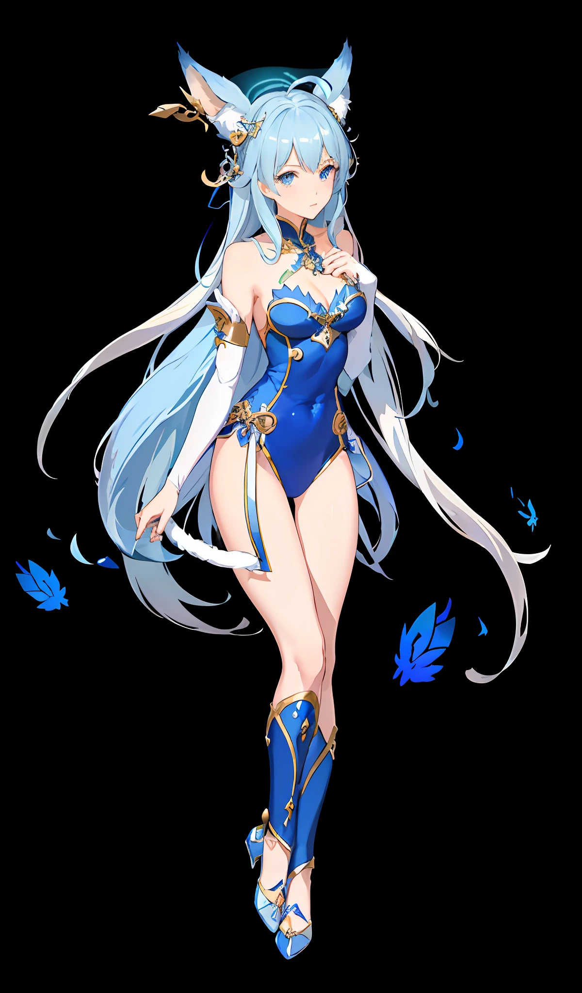 a woman in a blue and white dress and a cat ears, alluring elf princess knight, portrait knights of zodiac girl, knights of zodiac girl, cushart krenz key art feminine, anime goddess, shadowverse character concept, granblue fantasy, extremely detailed artgerm, full body xianxia, shadowverse style, beautiful full body concept art