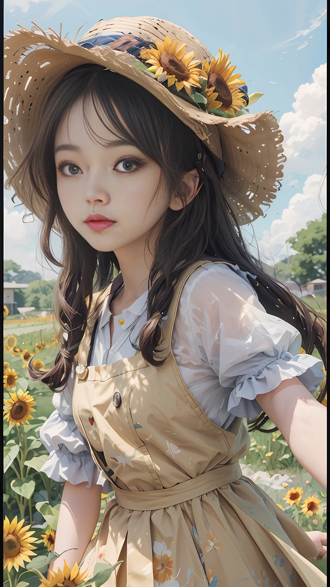 21 years old anime girl with sunflower wearing hat in field, guvez style artwork, beautiful anime portrait, beautiful sunflower anime girl, kawaii realistic portrait, detailed portrait of anime girl, portrait anime girl, realistic anime art style, beautiful anime art style, realistic cute girl drawing, cute detailed digital art, girl portrait, anime realistic style, 🤤 8K