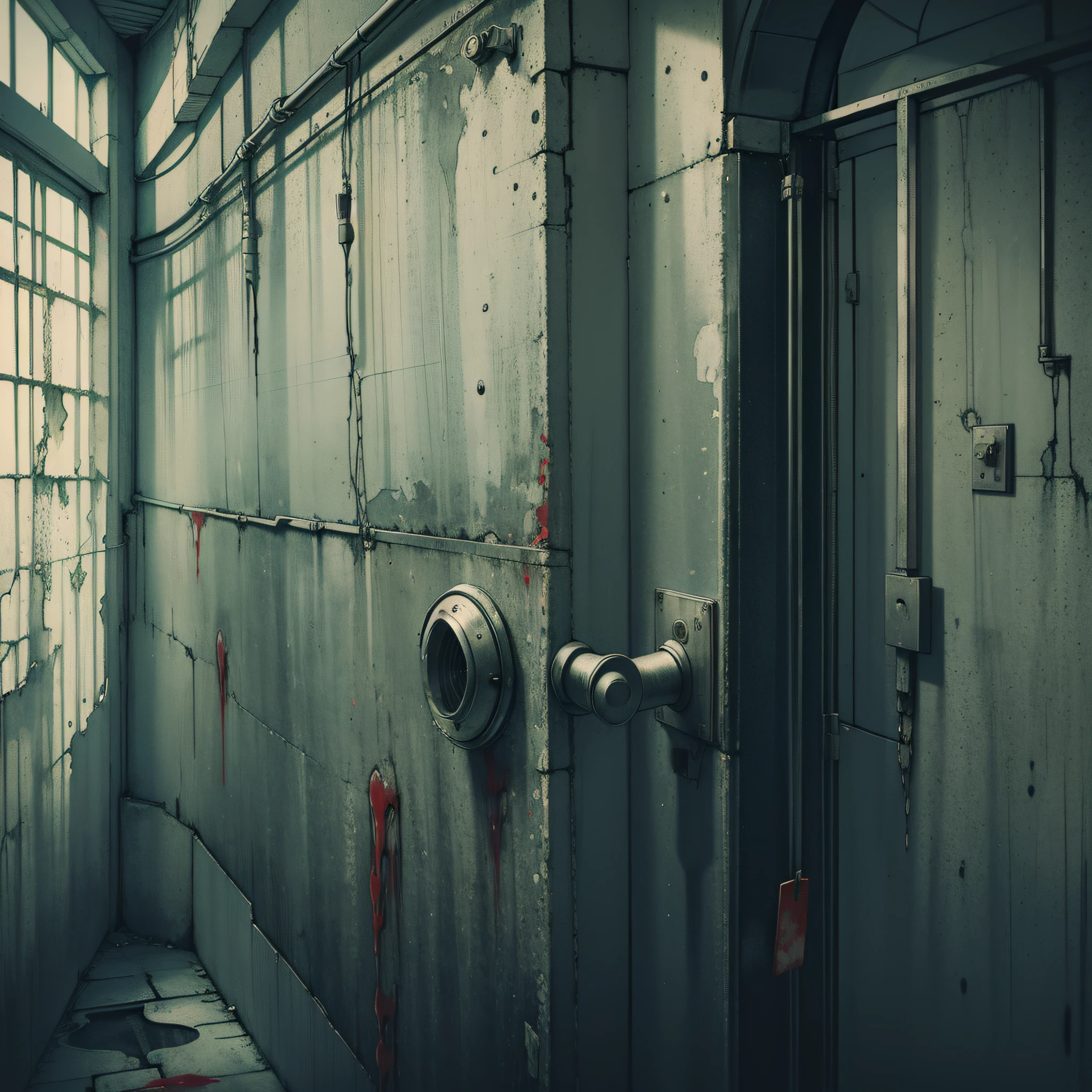 Prison, bloodstained, gloomy, damp
