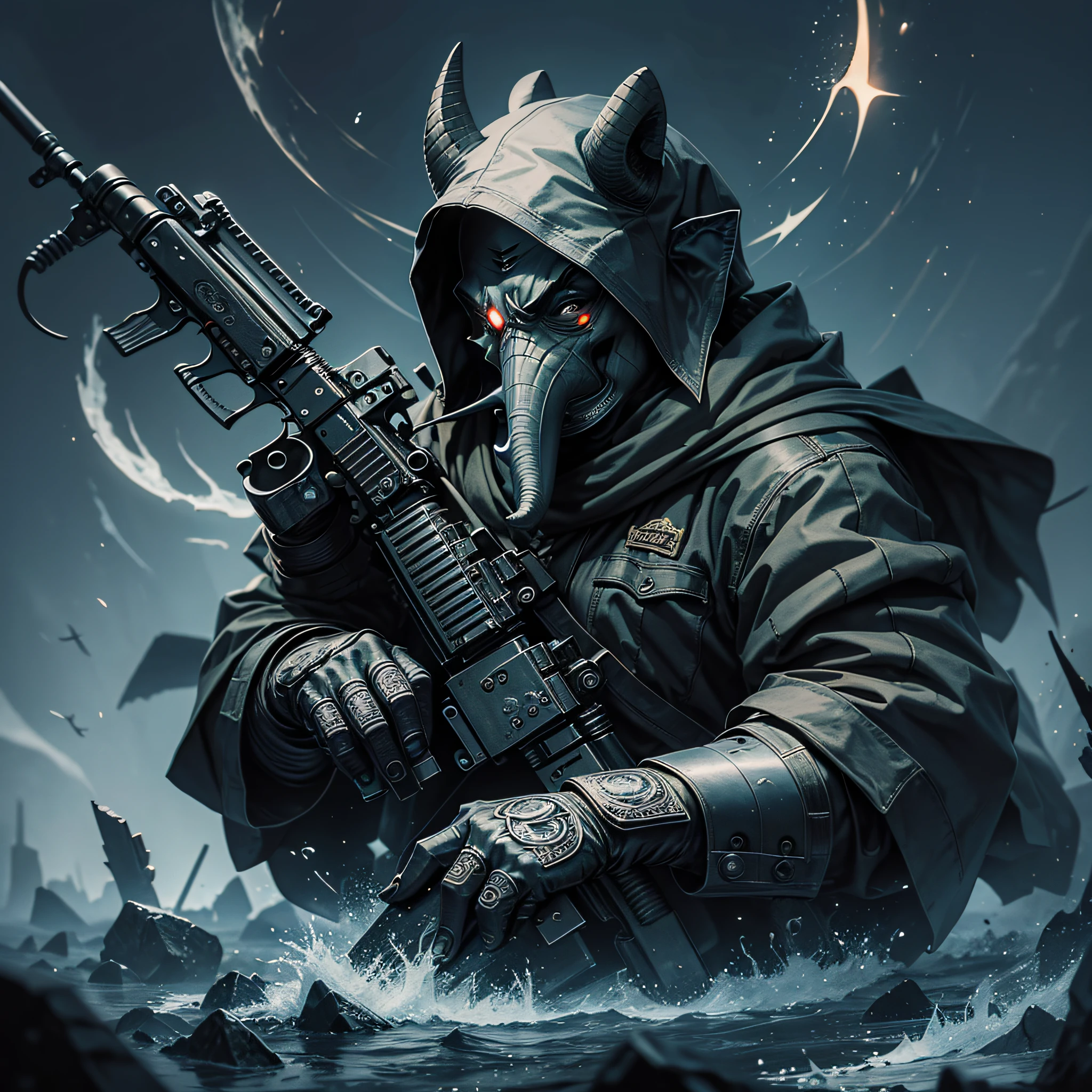 darkness evil gangster ganesha,using ak47,dark art,obscure,4k --auto --s2