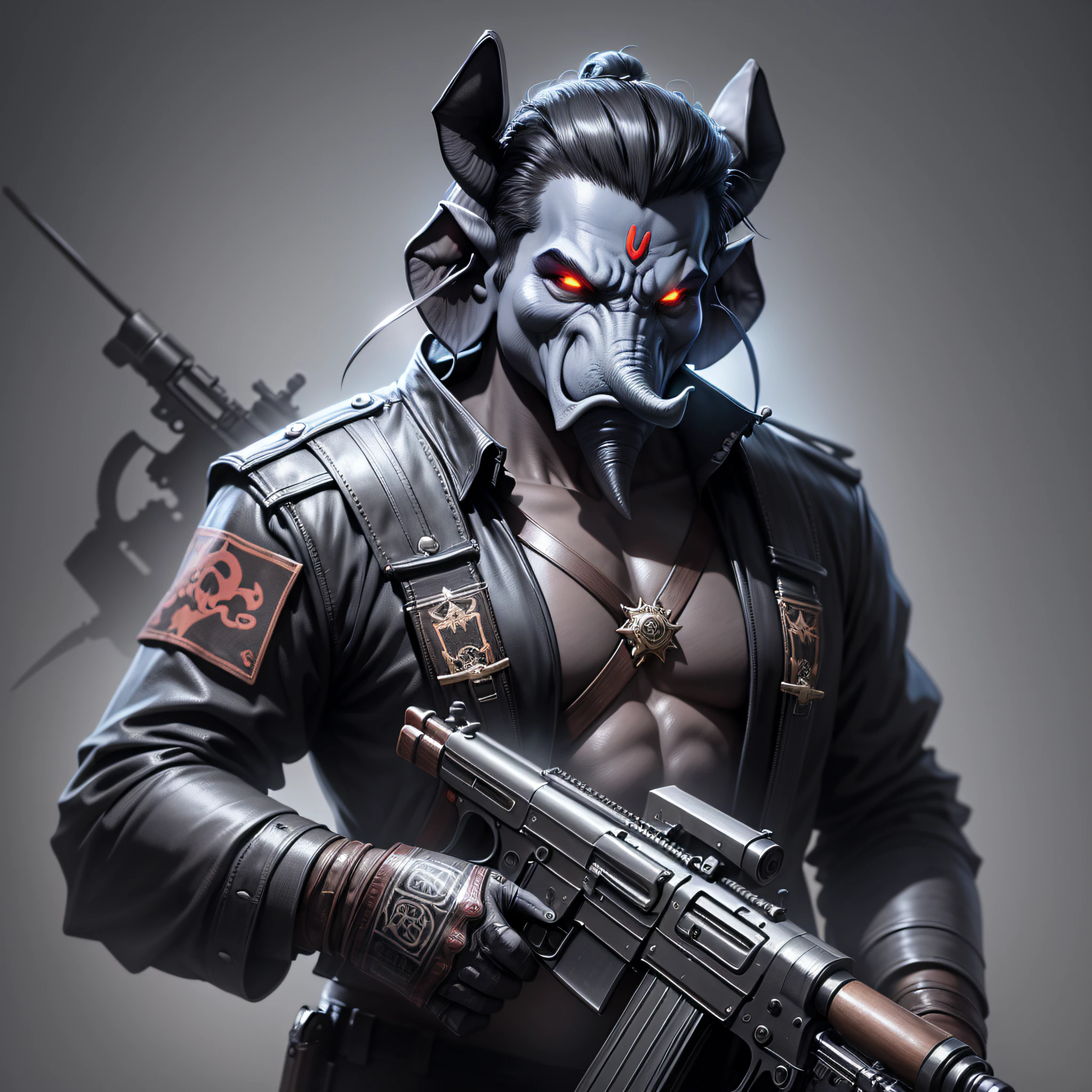 darkness evil gangster ganesha,using ak47,dark art,obscure,dark background,4k --auto --s2