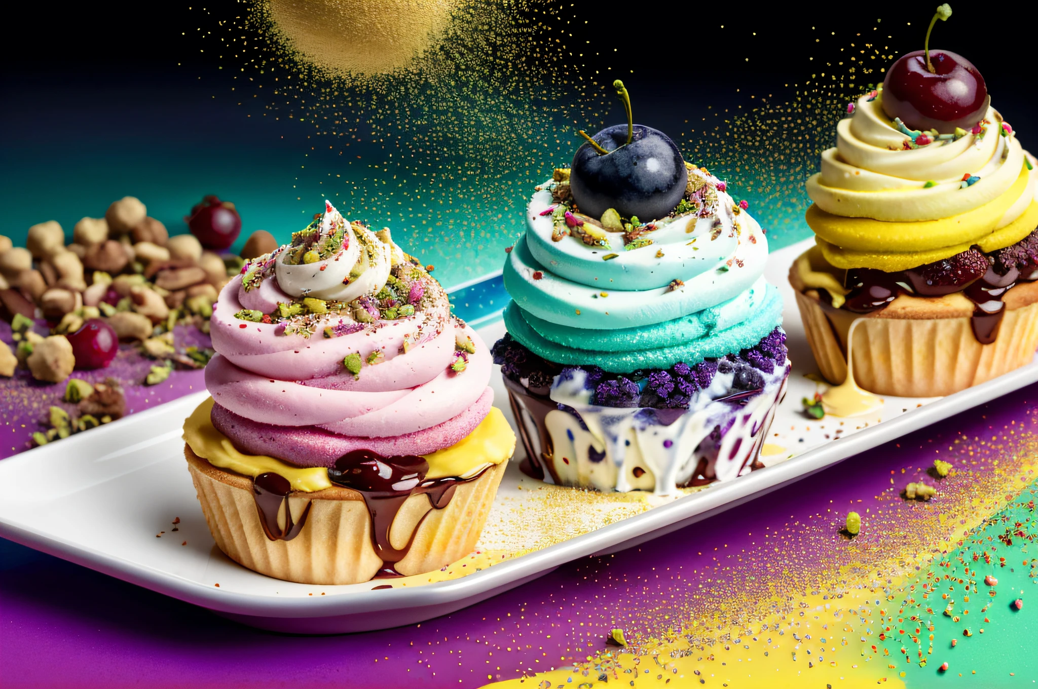 (FOOD_CRIT:1.3) // Photorealistic Trompe-l'œil masterpiece(illustration:1.3) of a delectable ice cream sundae // featuring scoops of vibrant blueberry, strawberry, and pistachio ice cream // topped with a rainbow of sprinkles and a cherry on top // film still by Greg Rutkowski // in the style of FoodPorn // (BEEPLE:1) // Houdini3d // Octane Render // Unreal Engine 5 // foodporn (FLUIDART // (LIQUID SPLASH:1.333) // KNOLLINGCASE) //