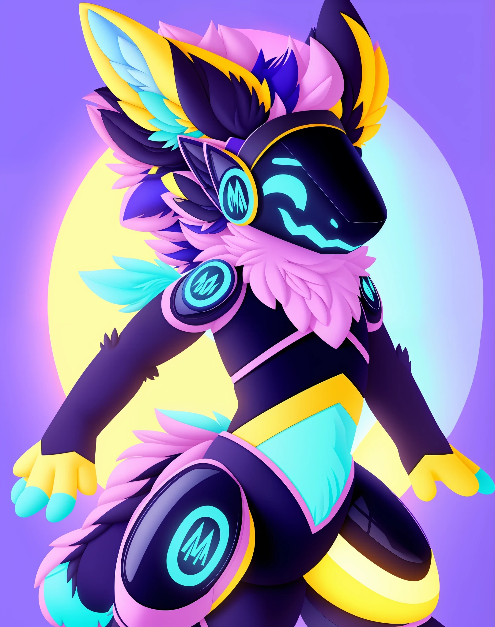Random protogen design with a cute outfit on, creative, unique, cute, single character, full body, cute pose, sharp focus, intricate, octane render, atmospheric, hdr, trending on deviantart