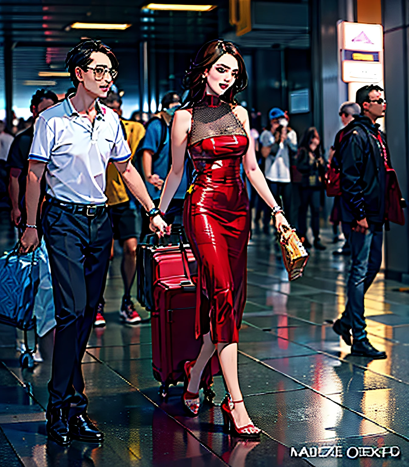 Masterpiece, best quality, paparazzi of elf kings and queens arriving at the airport
