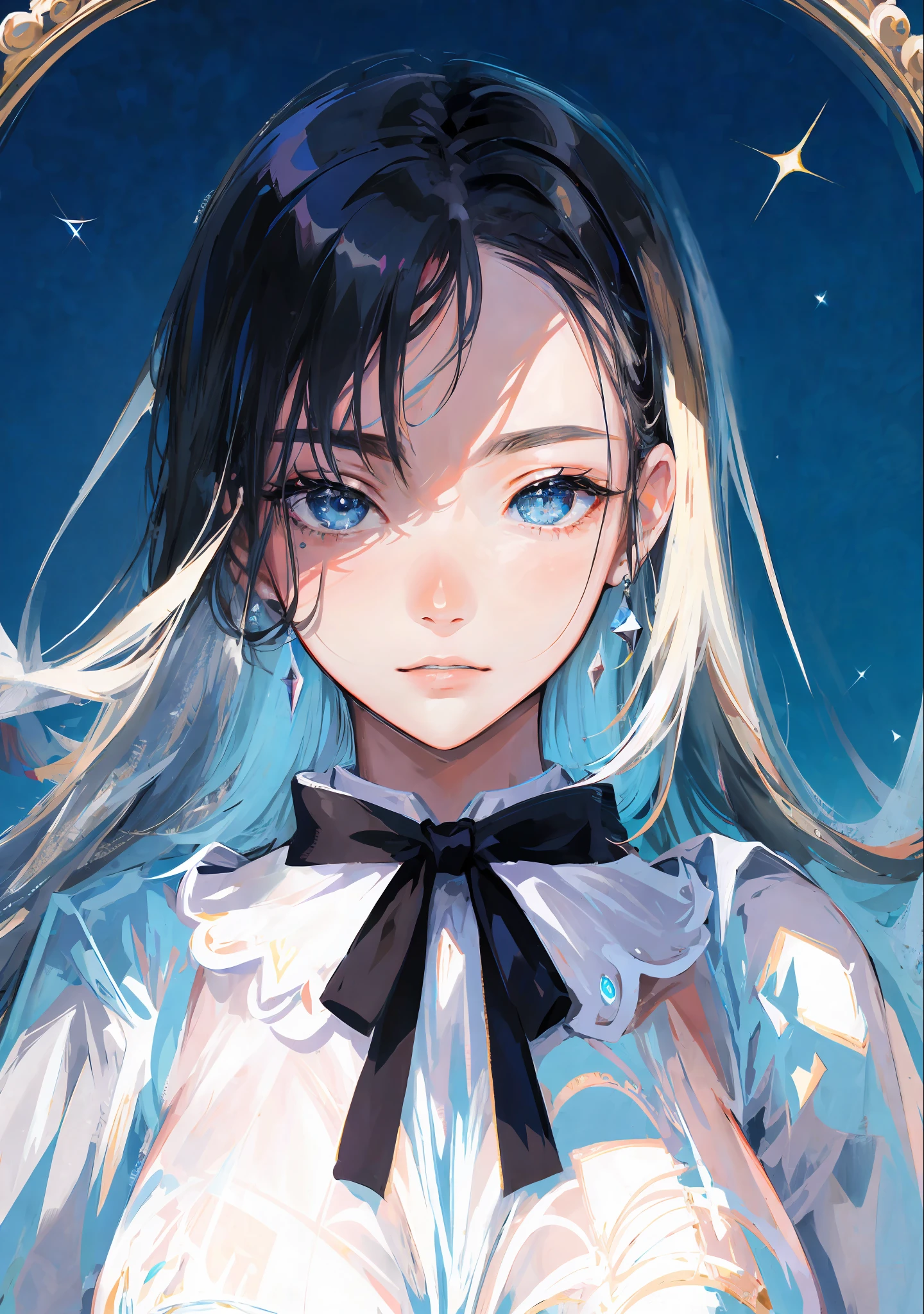 ((Masterpiece, Superb, Super Detailed, High Resolution)), solo, beautiful girl, sparkling eyes, perfect eyes, , black and white gold theme,